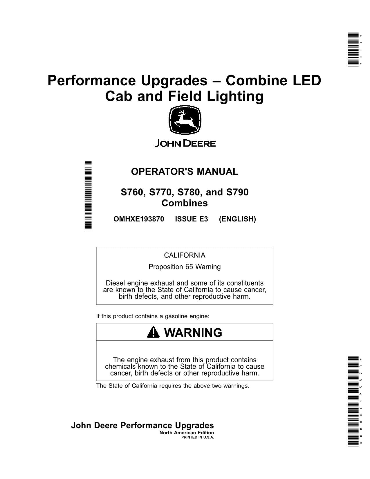 JOHN DEERE S760 S780 S770 S790 MÄHDRESCHER-BETRIEBSHANDBUCH Nr. 3