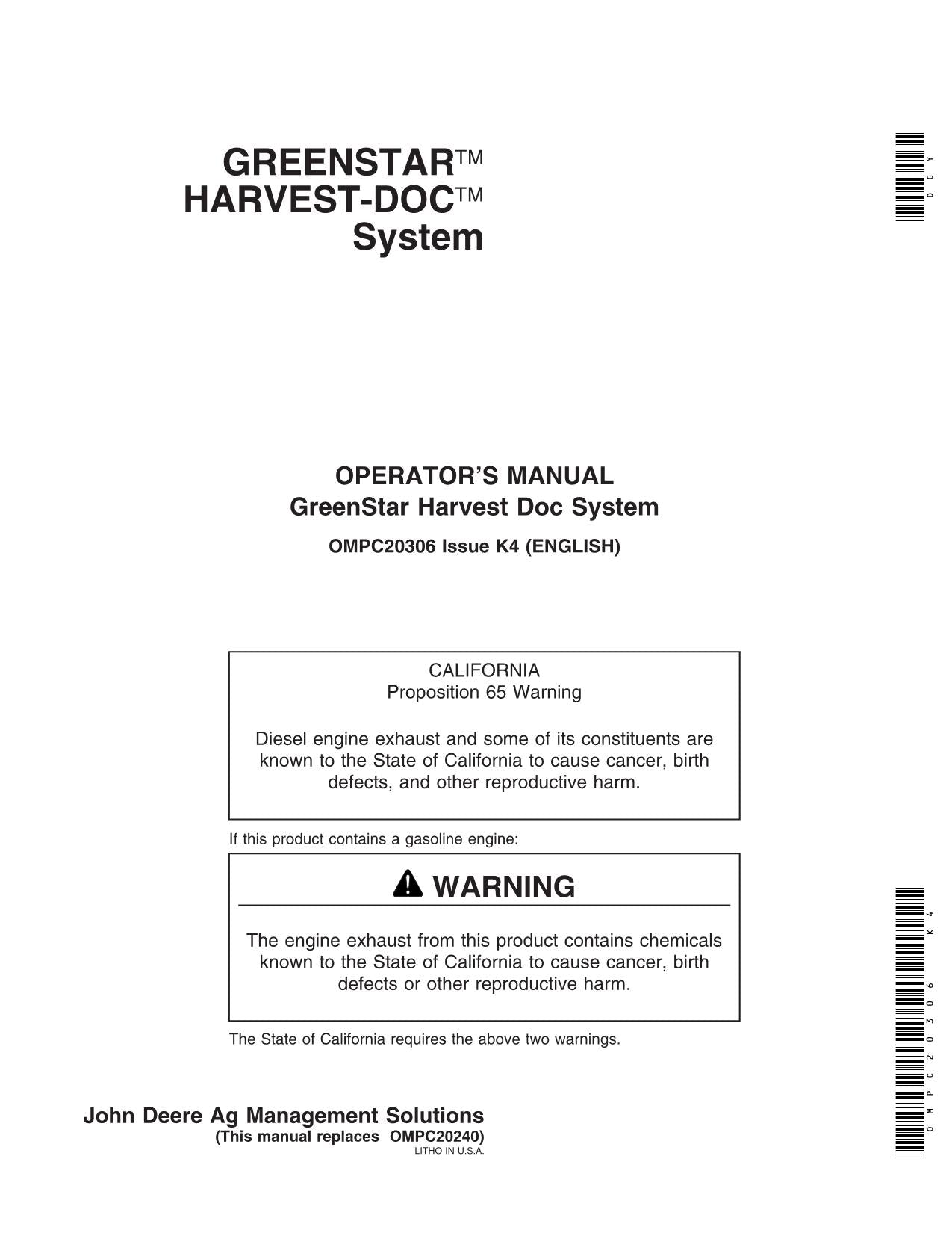 JOHN DEERE AMS GREENSTAR MÄHDRESCHER-BETRIEBSHANDBUCH