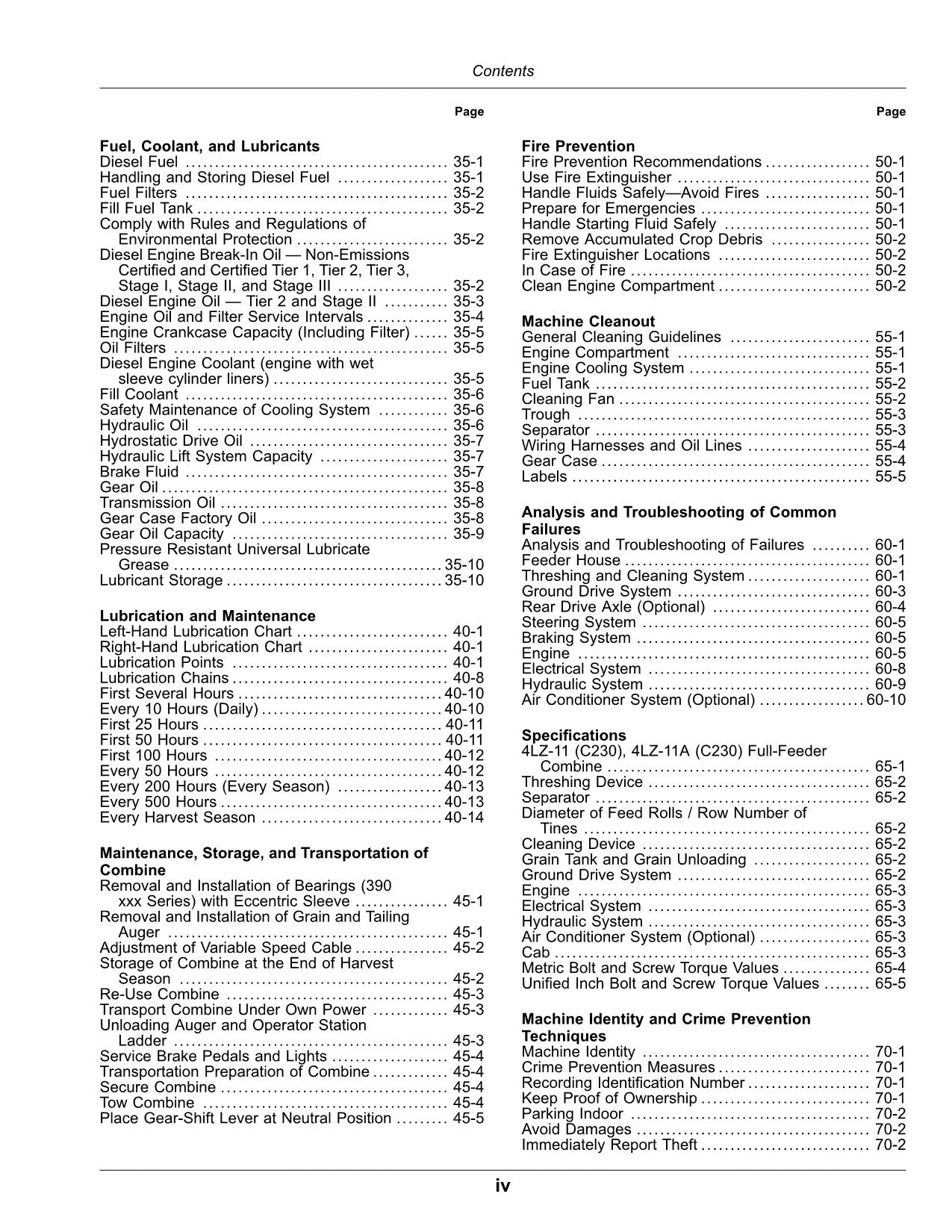 JOHN DEERE C230 4LZ-11 C230 4LZ-11A MÄHDRESCHER-BETRIEBSHANDBUCH