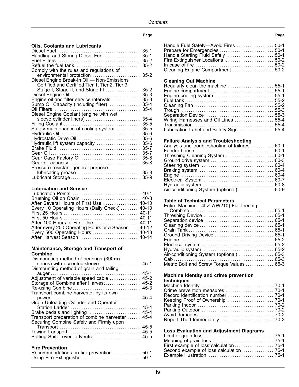 JOHN DEERE W210 4LZ-7 MÄHDRESCHER-BETRIEBSHANDBUCH