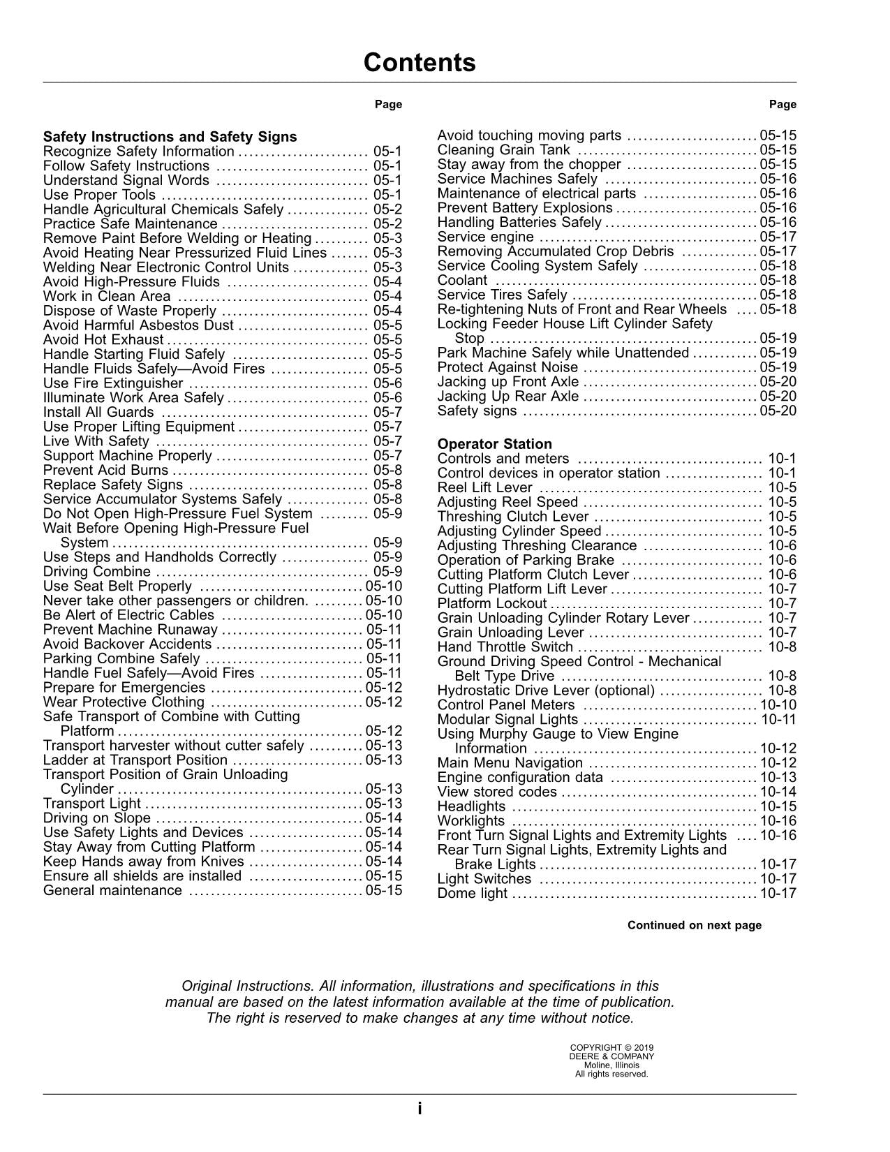 JOHN DEERE W210 4LZ-7 MÄHDRESCHER-BETRIEBSHANDBUCH