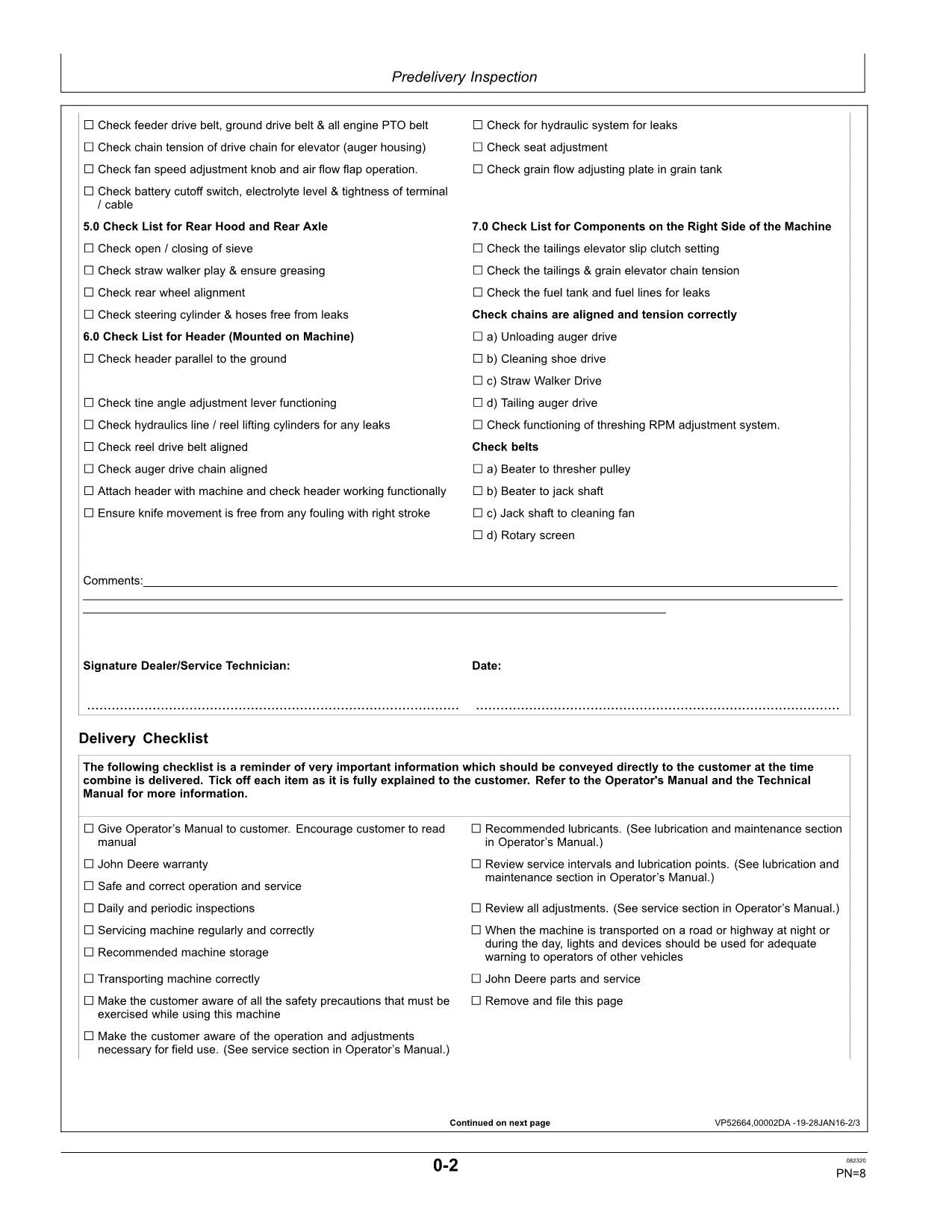 JOHN DEERE W50 V2 COMBINE OPERATOR MANUAL