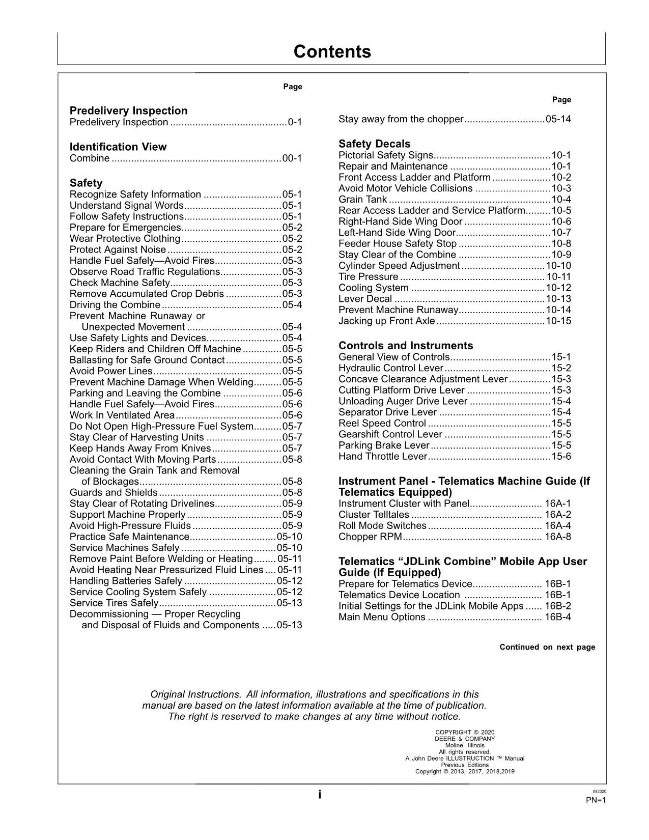 JOHN DEERE W50 V2 COMBINE OPERATOR MANUAL