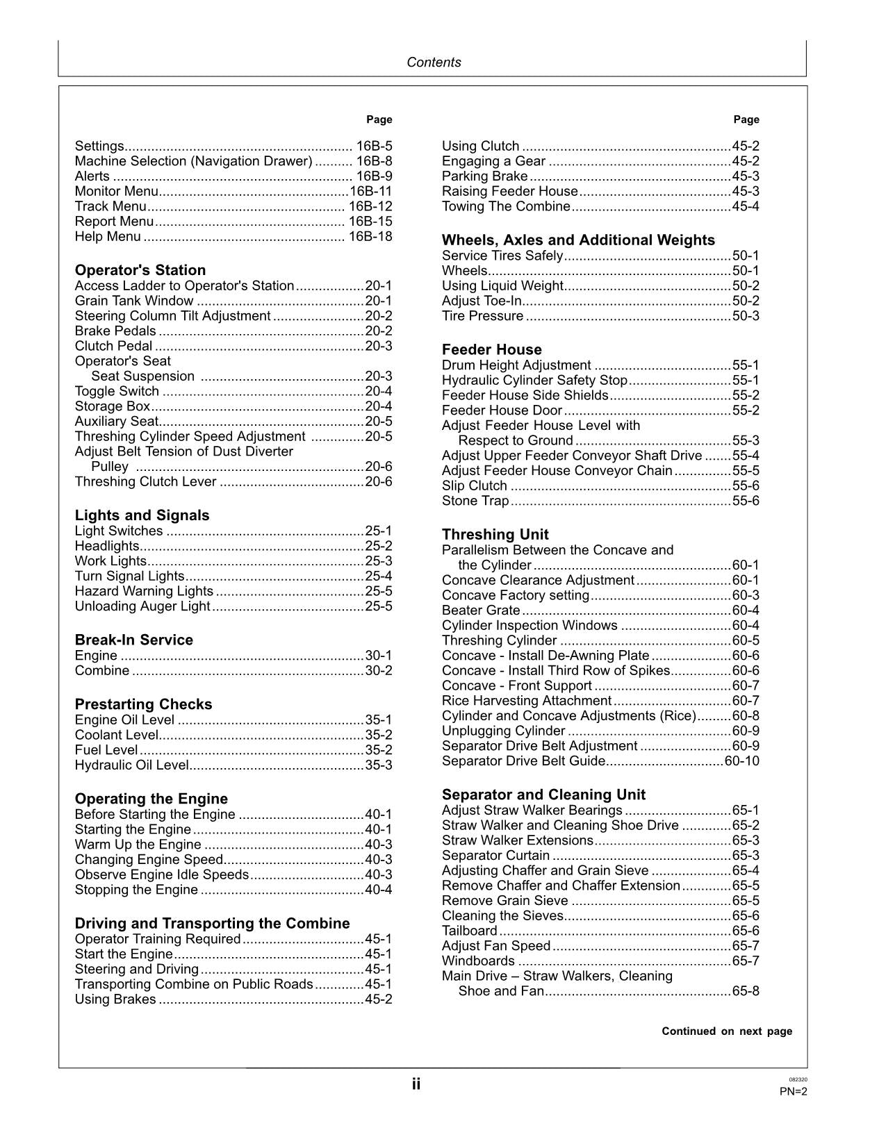 JOHN DEERE W50 V2 COMBINE OPERATOR MANUAL