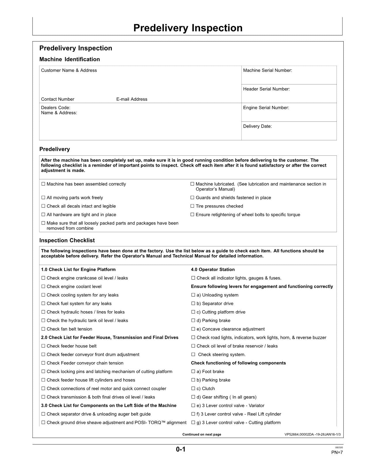 JOHN DEERE W50 V2 COMBINE OPERATOR MANUAL