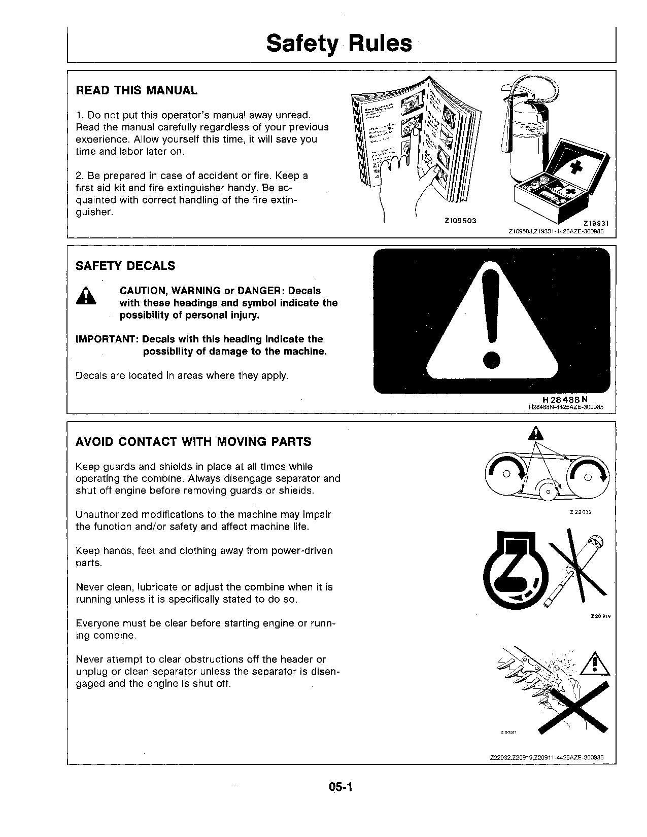 JOHN DEERE 4425 COMBINE OPERATOR MANUAL #1