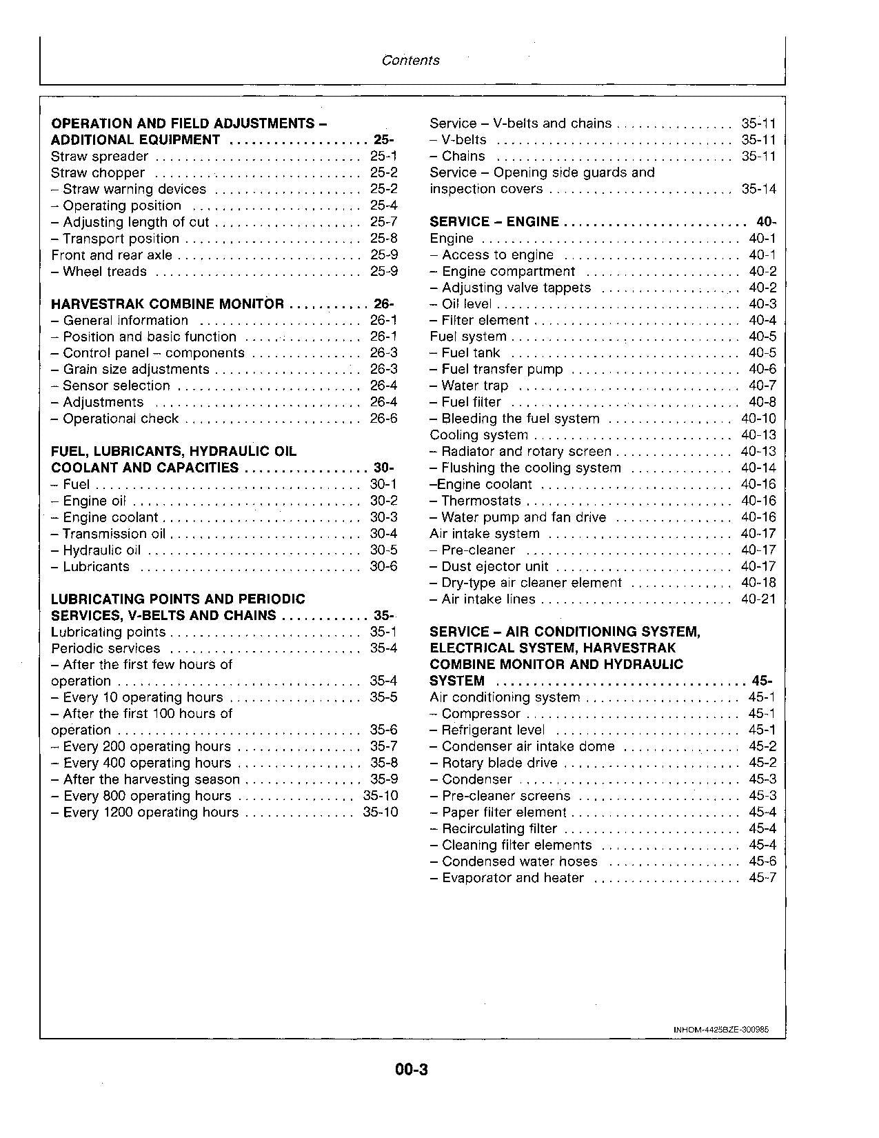 JOHN DEERE 4425 COMBINE OPERATOR MANUAL #1