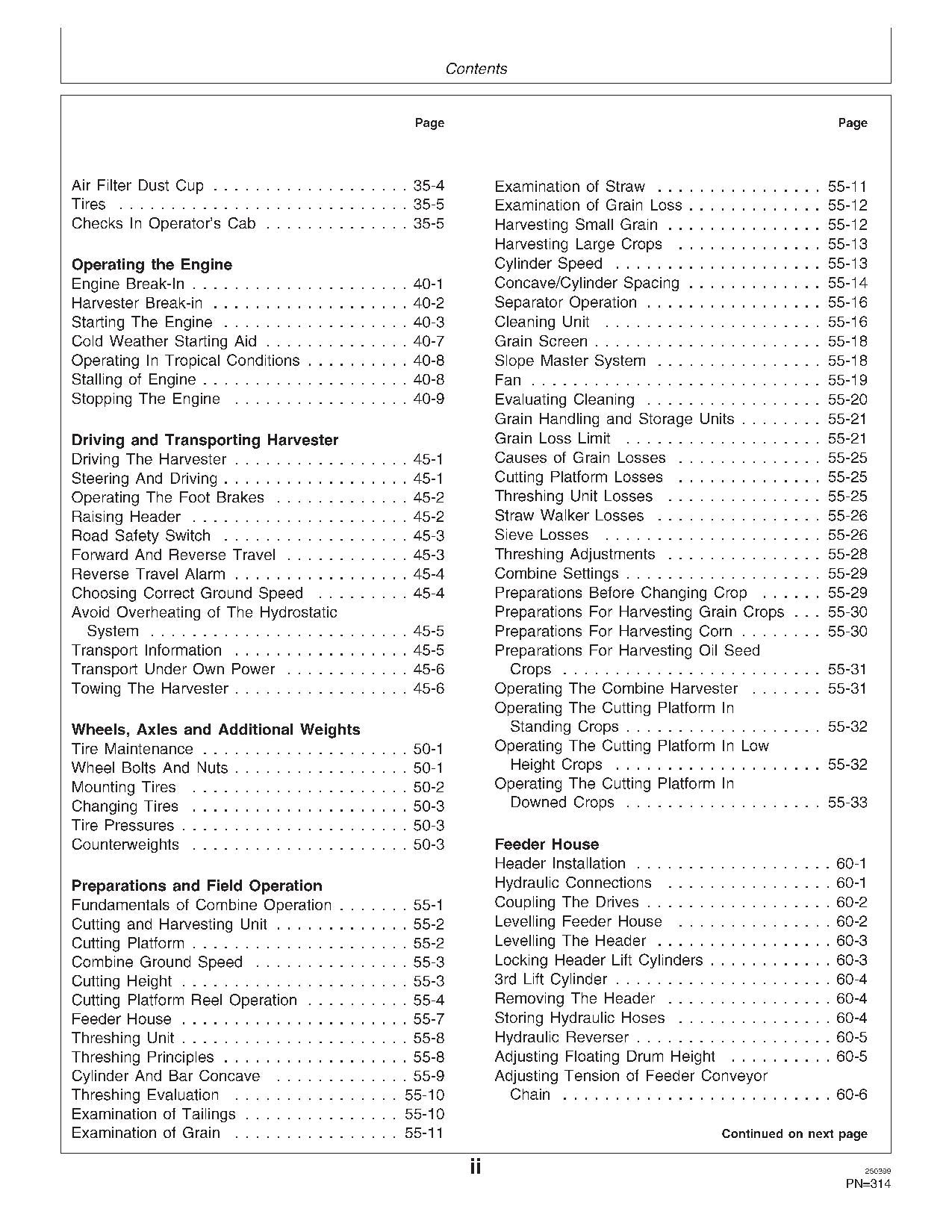 JOHN DEERE 1170 312 314 316 319 MÄHDRESCHER-BETRIEBSHANDBUCH