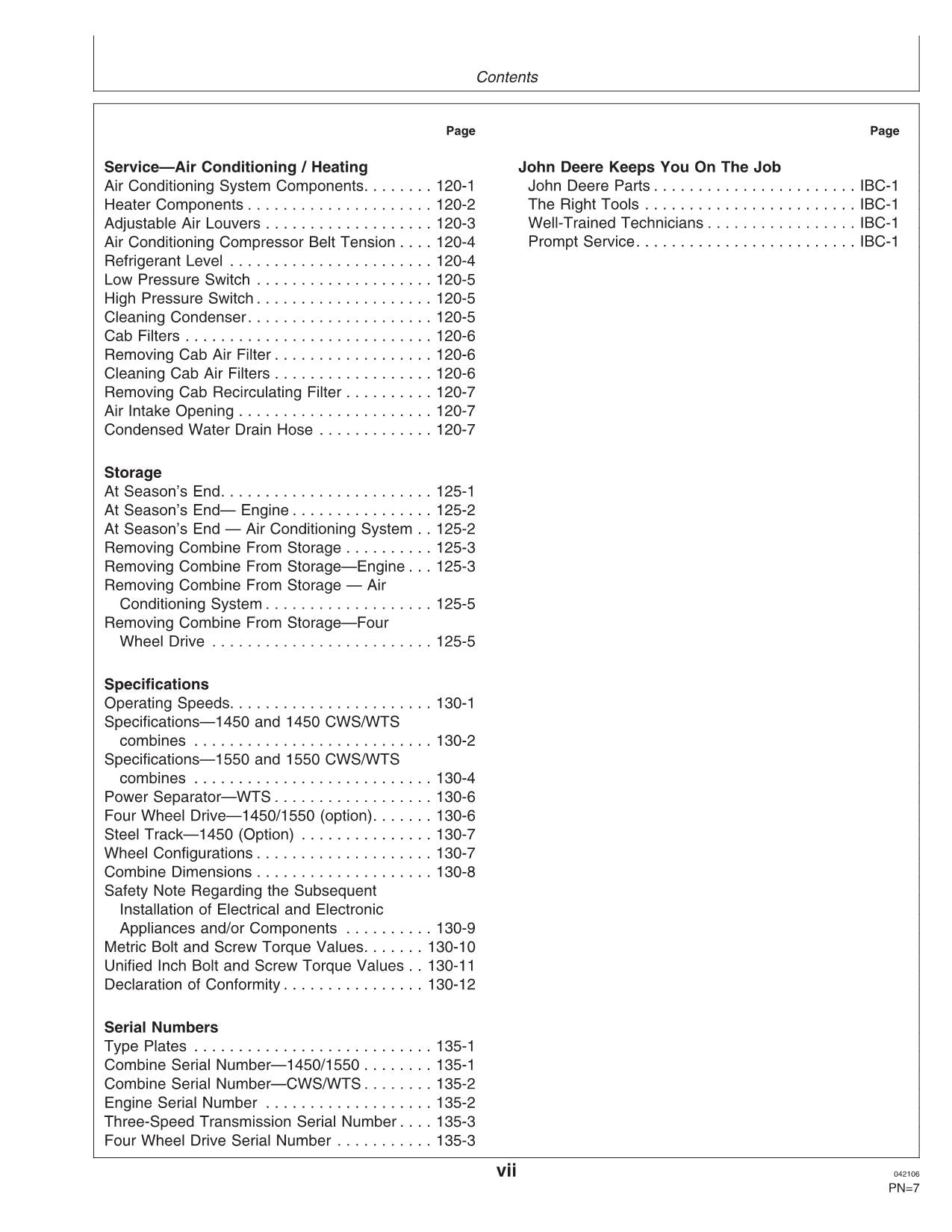 JOHN DEERE 1550 WTS 1450 CWS 1550 1450 WTS 1450 1550 COMBINE OPERATOR MANUAL