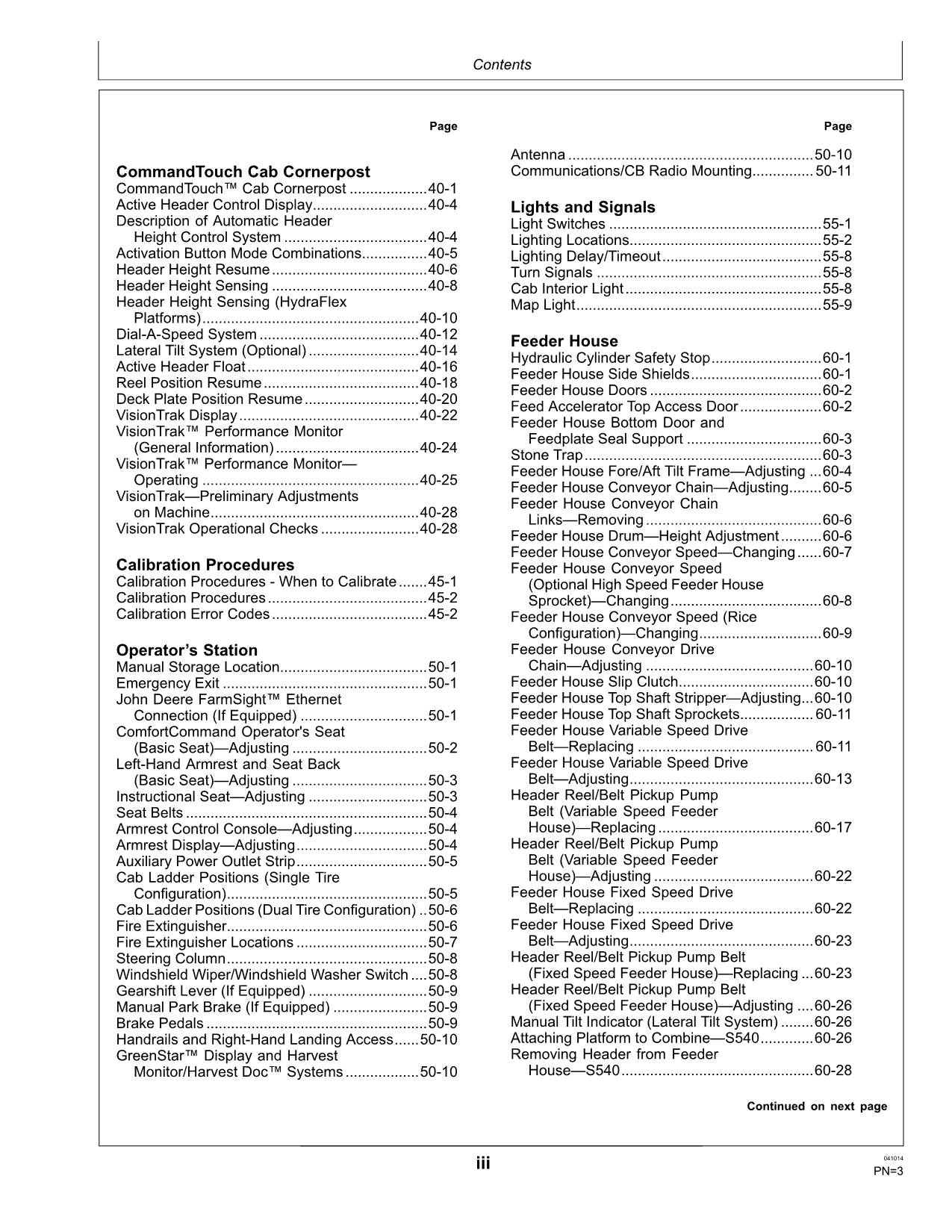 JOHN DEERE S550 S540 MÄHDRESCHER-BETRIEBSHANDBUCH