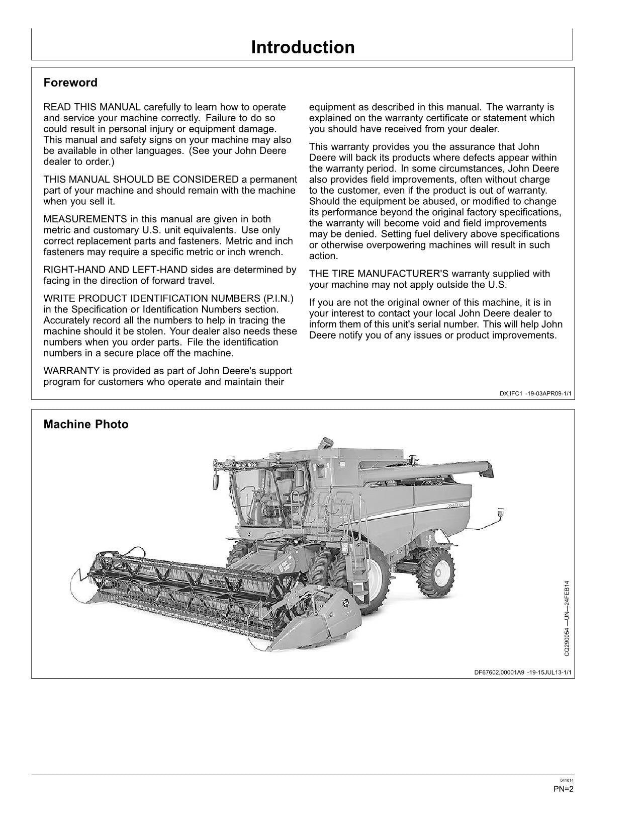 JOHN DEERE S550 S540 MÄHDRESCHER-BETRIEBSHANDBUCH