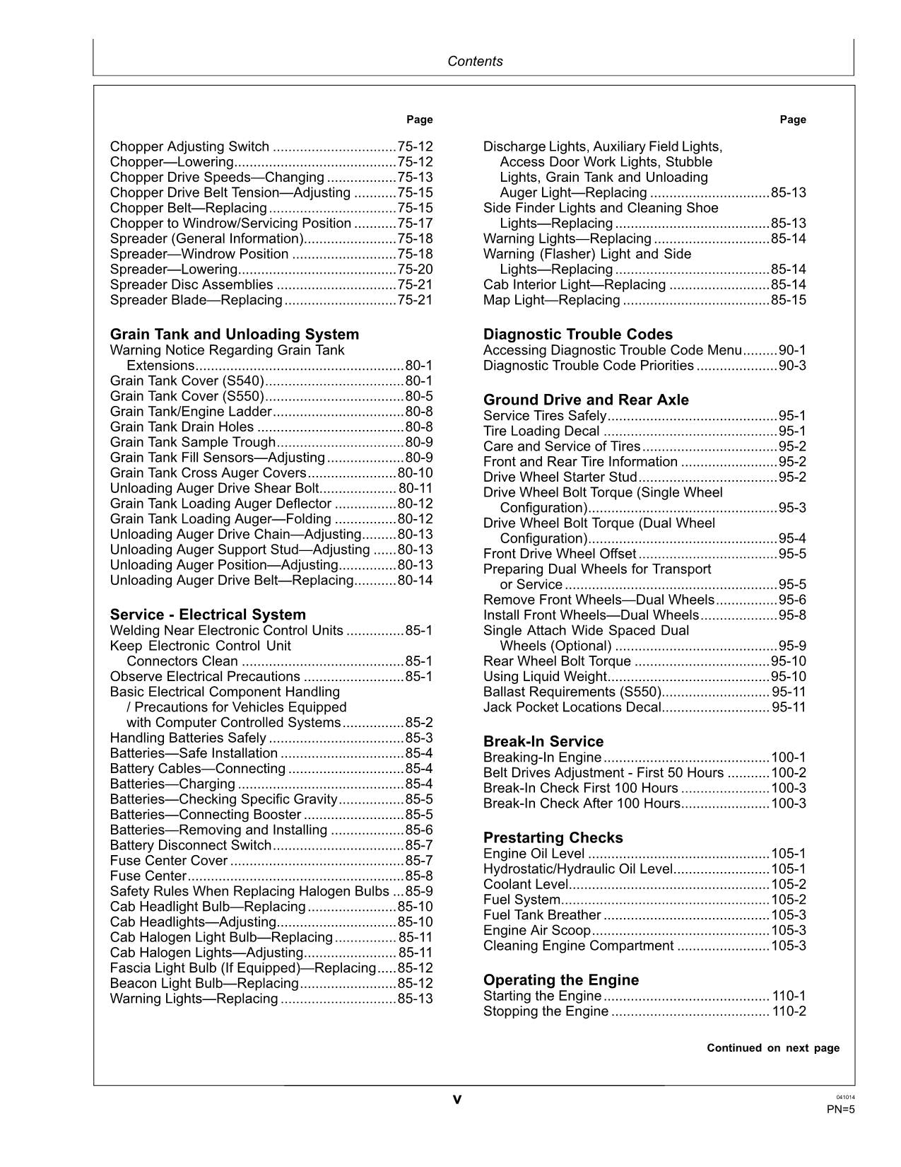 JOHN DEERE S550 S540 MÄHDRESCHER-BETRIEBSHANDBUCH