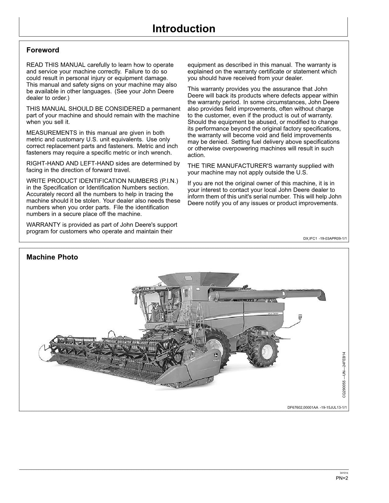 MANUEL D'UTILISATION DE LA MOISSONNEUSE-BATTEUSE JOHN DEERE S670 S680 S660 S690