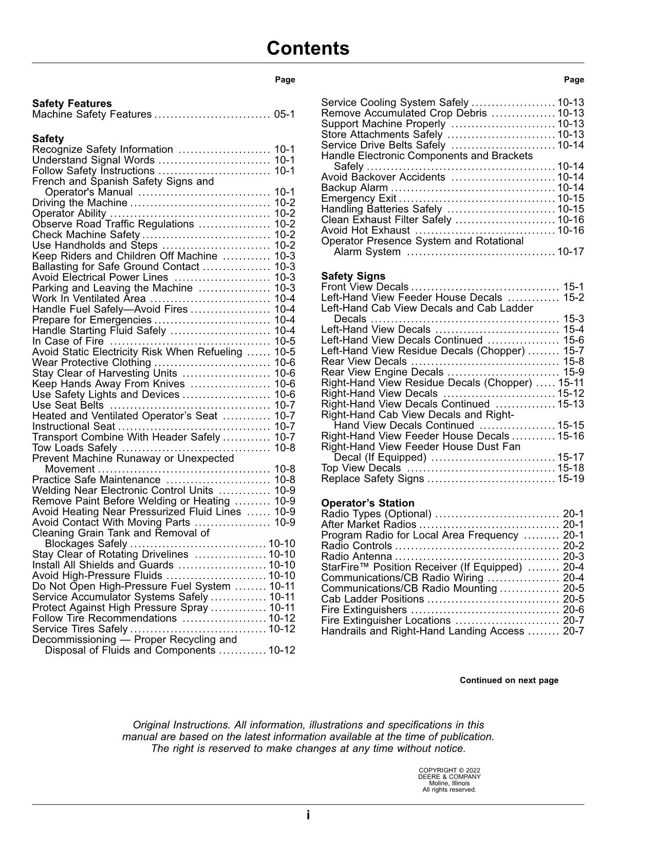 JOHN DEERE OMDXE11749 COMBINE OPERATOR MANUAL