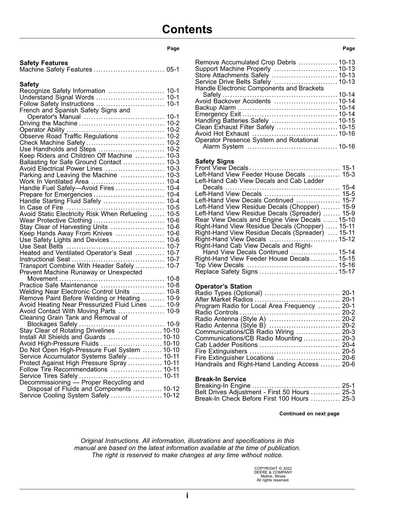 JOHN DEERE S760 S780 S770 S790 MÄHDRESCHER-BETRIEBSHANDBUCH Nr. 5