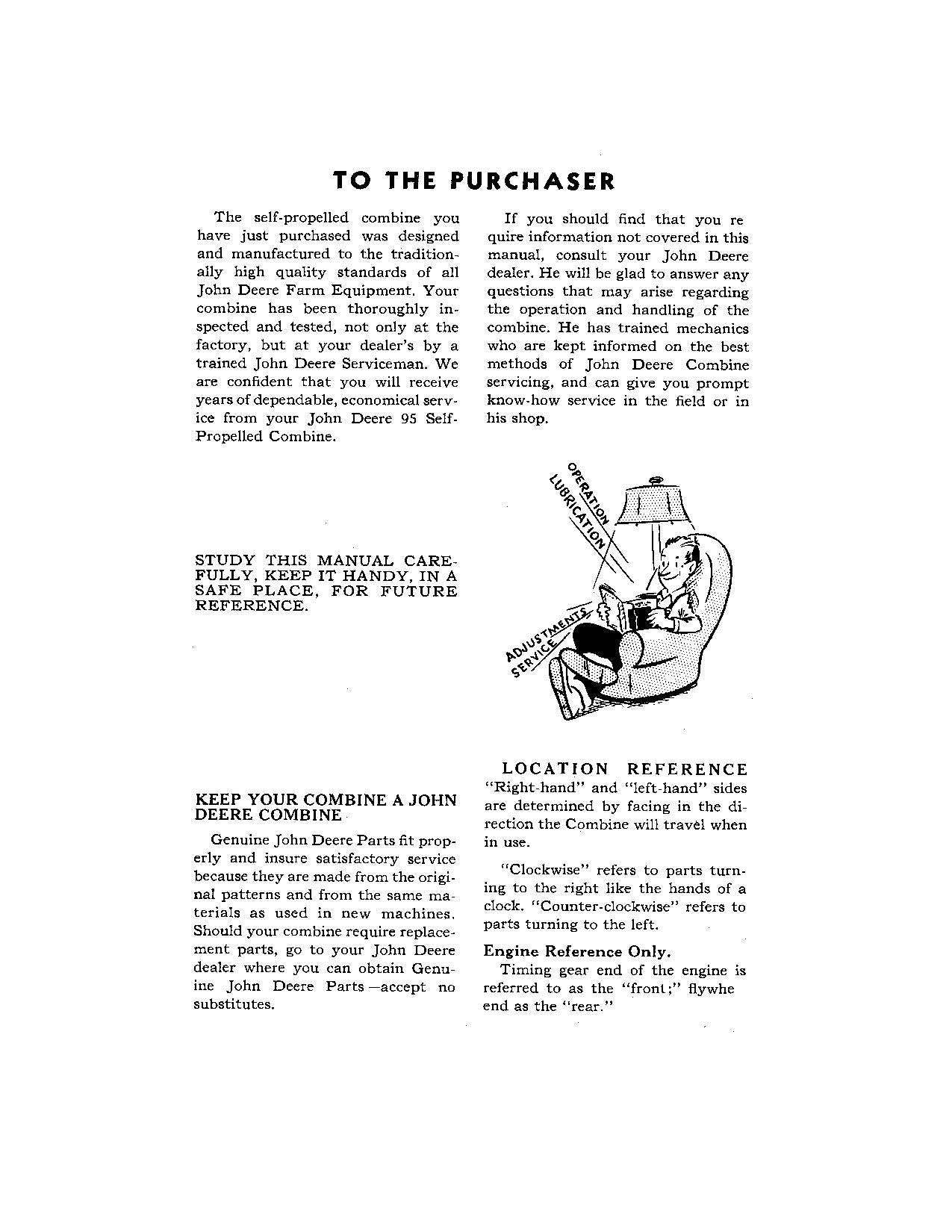 JOHN DEERE 95 COMBINE OPERATOR MANUAL #3