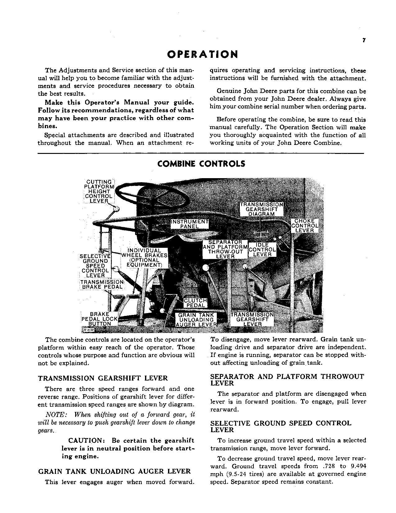 JOHN DEERE 40 COMBINE OPERATOR MANUAL #2