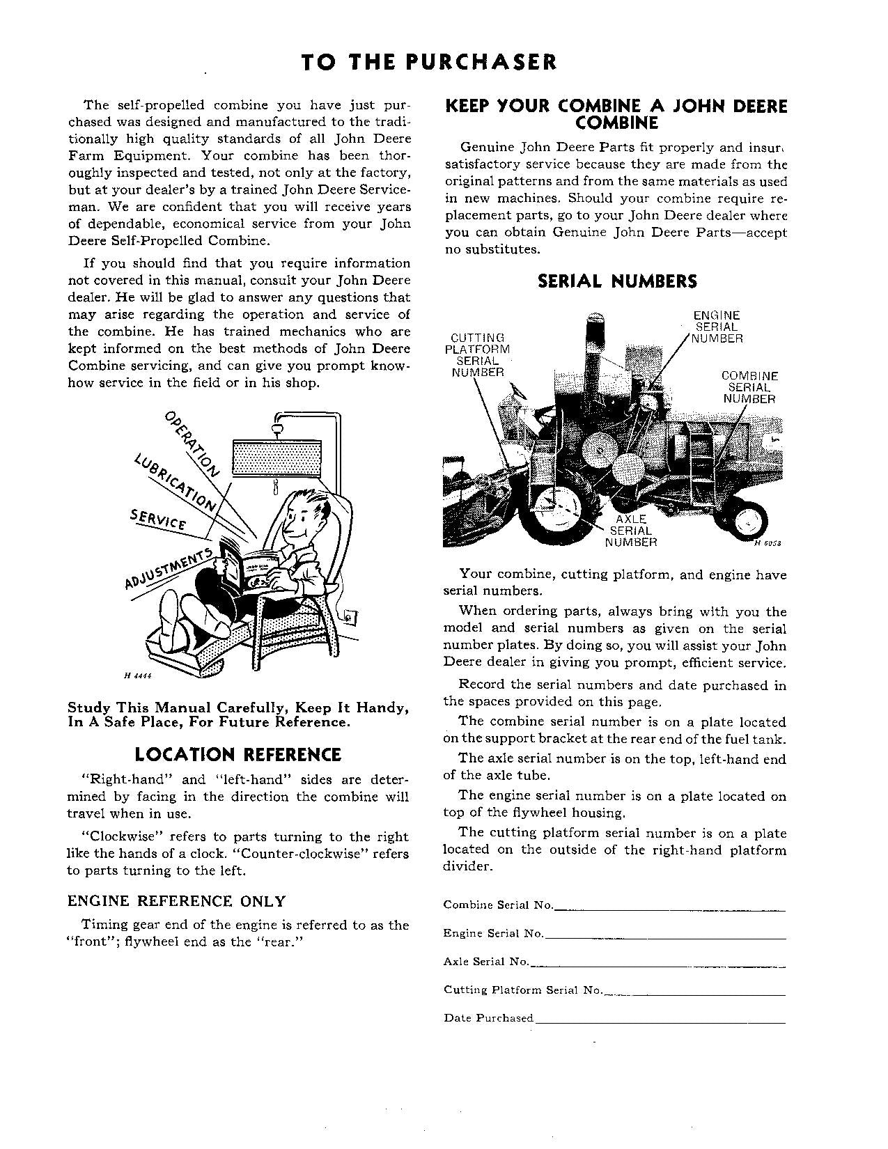 JOHN DEERE 45 MÄHDRESCHER-BETRIEBSHANDBUCH NR. 9