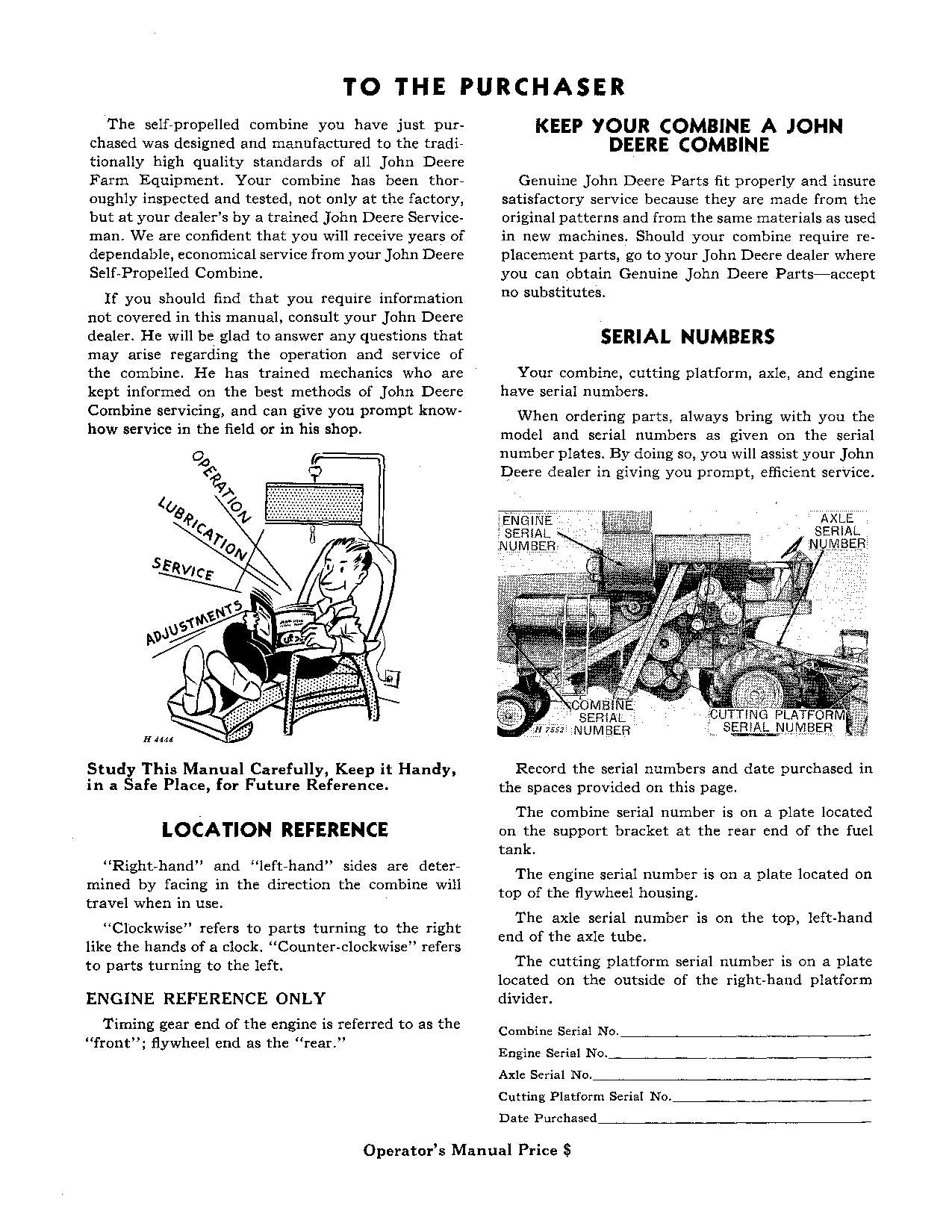 JOHN DEERE 55 MÄHDRESCHER-BETRIEBSHANDBUCH NR. 4