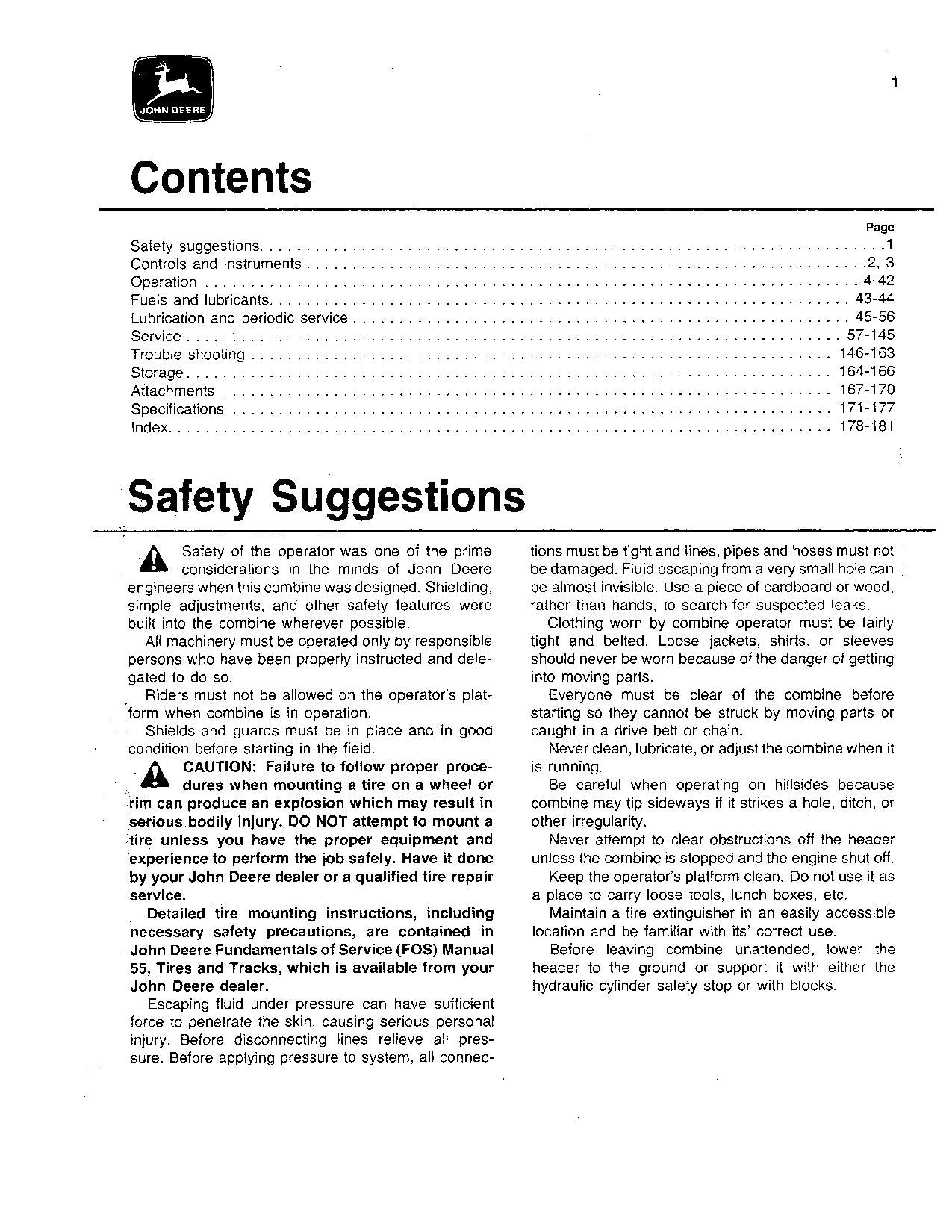 JOHN DEERE 3300 4400 COMBINE OPERATOR MANUAL