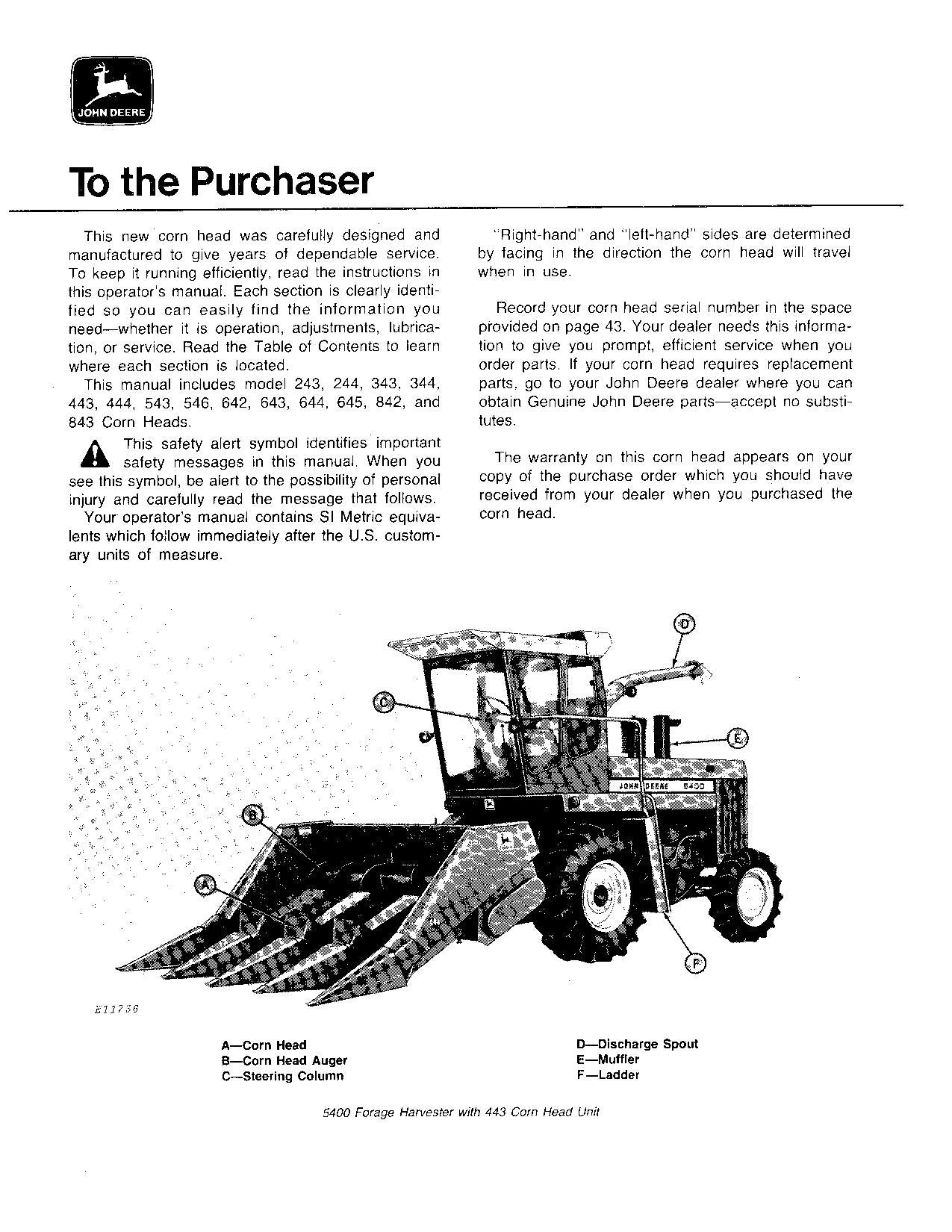 MANUEL D'UTILISATION DE LA MOISSONNEUSE-BATTEUSE JOHN DEERE 4400 6600 6620 7700 3300 5400 443