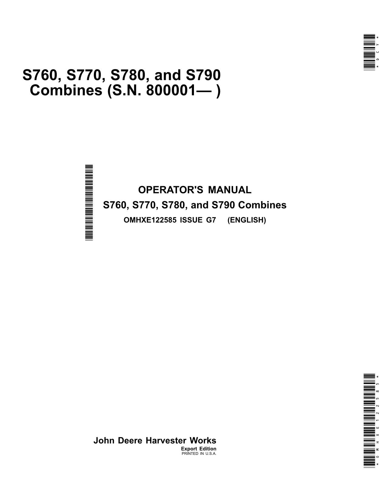 JOHN DEERE S760 S770 S780 S790 MÄHDRESCHER-BETRIEBSHANDBUCH Nr. 5