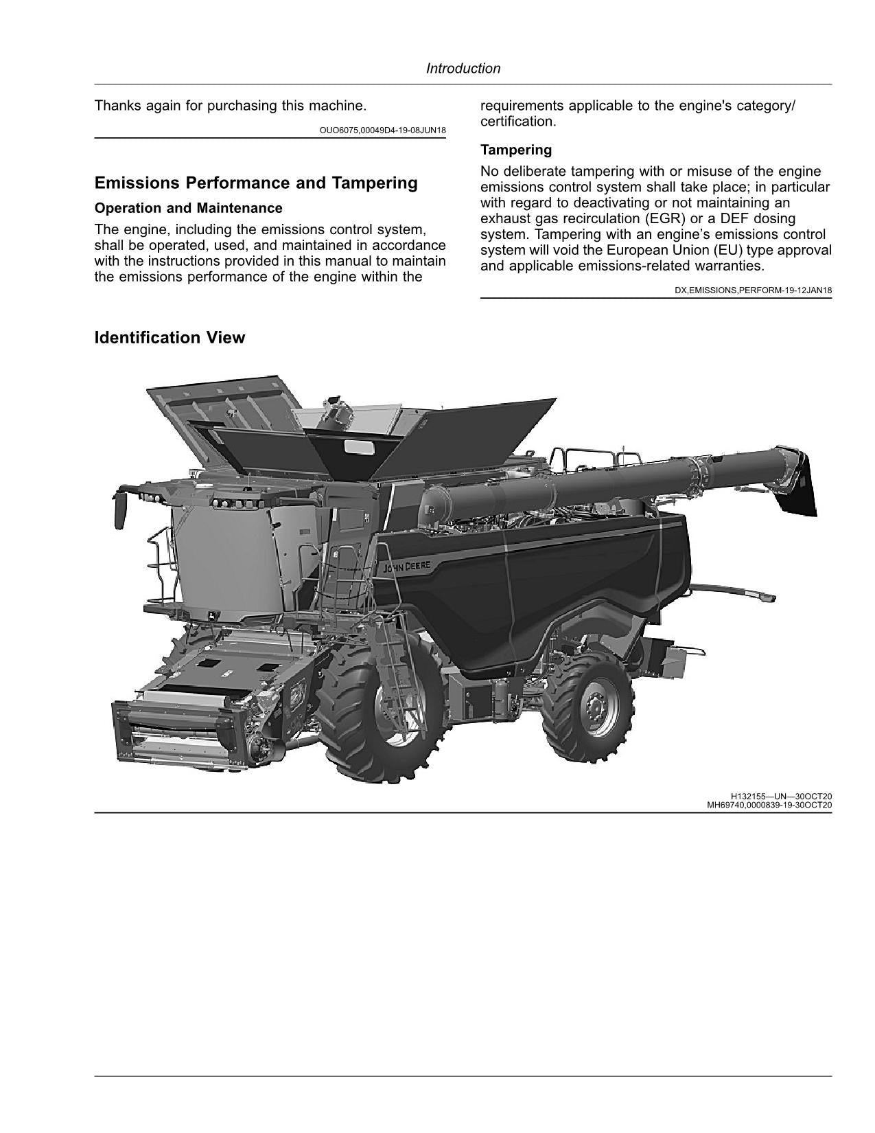 JOHN DEERE X9 1000 1100 COMBINE OPERATOR MANUAL SER 815001-