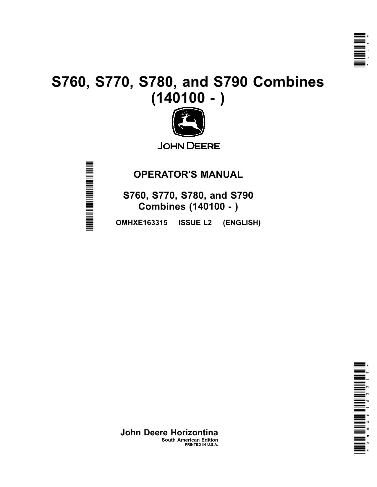 JOHN DEERE S760   S780   S770   S790 COMBINE OPERATOR MANUAL #9