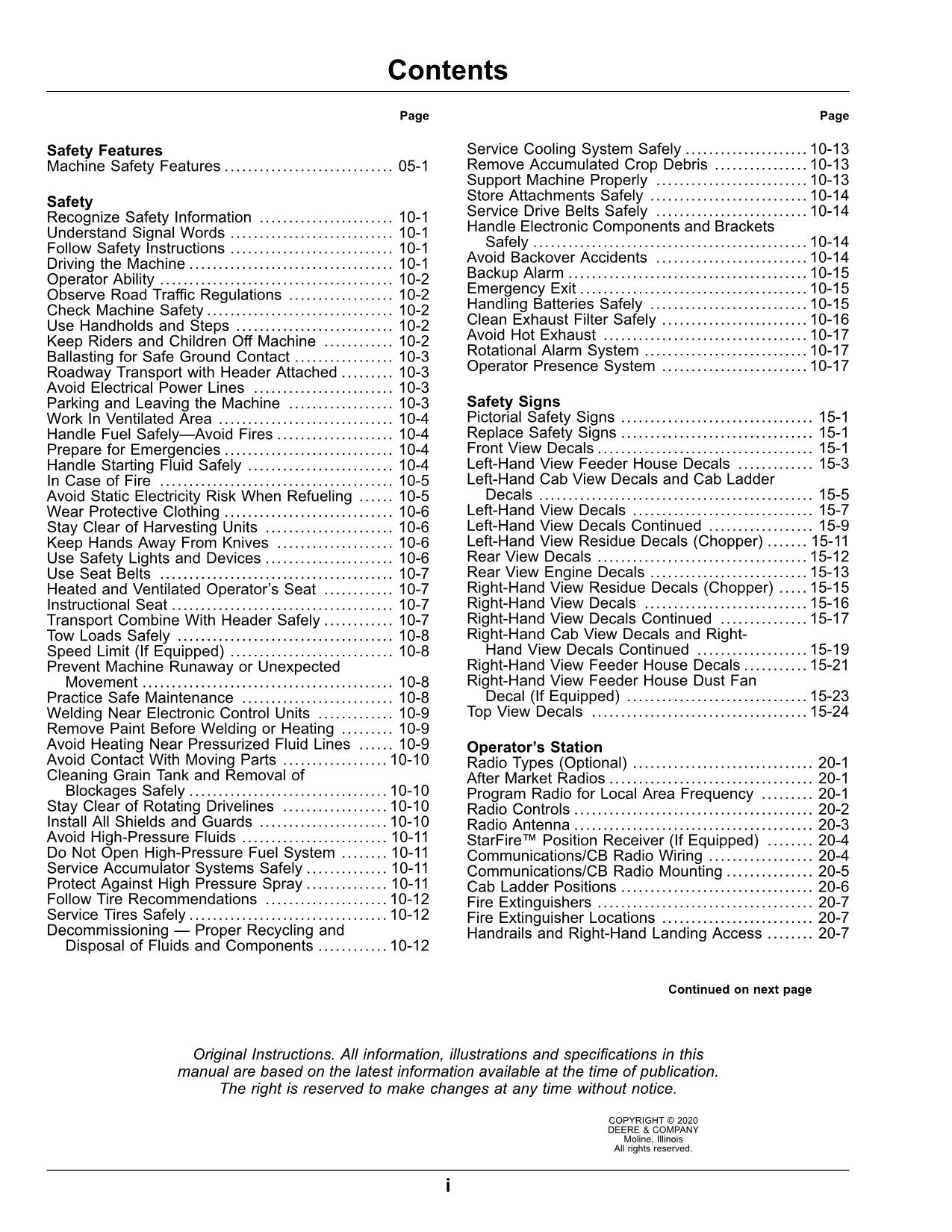 JOHN DEERE X9 1000 1100 MÄHDRESCHER BEDIENUNGSANLEITUNG SER 815001-