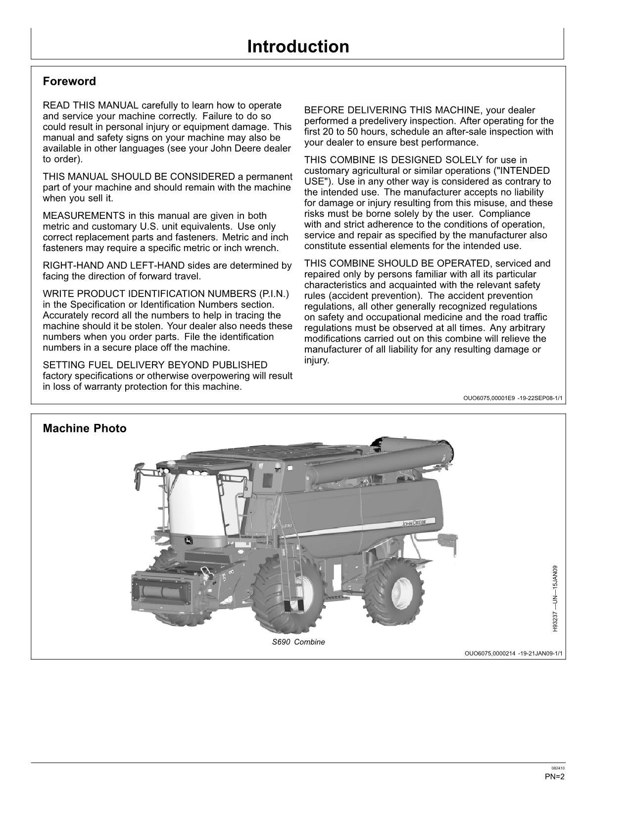 JOHN DEERE S690 COMBINE OPERATOR MANUAL #6