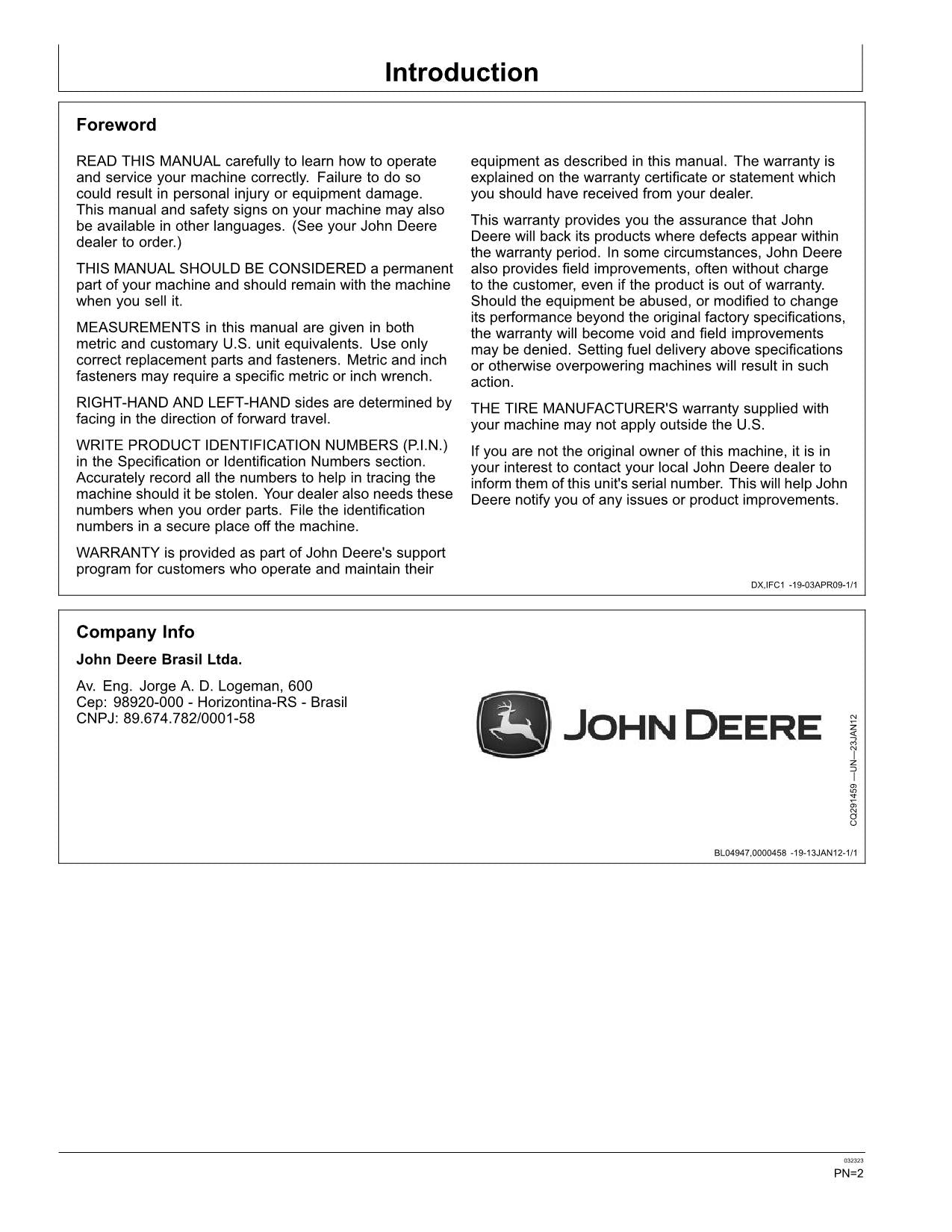 JOHN DEERE S550 COMBINE OPERATOR MANUAL #3