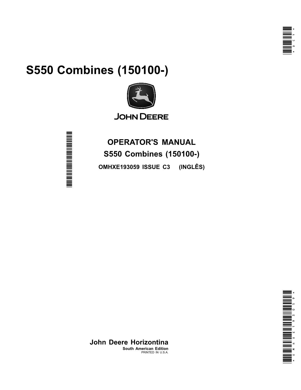 JOHN DEERE S550 COMBINE OPERATOR MANUAL #3