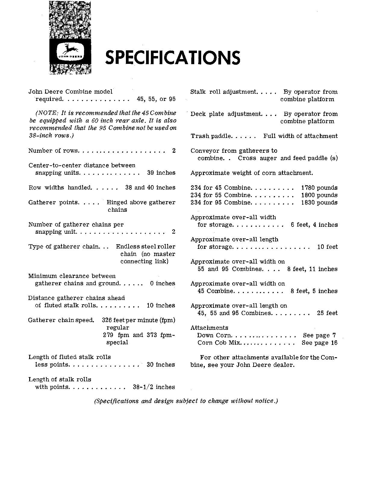 JOHN DEERE 234 COMBINE OPERATOR MANUAL