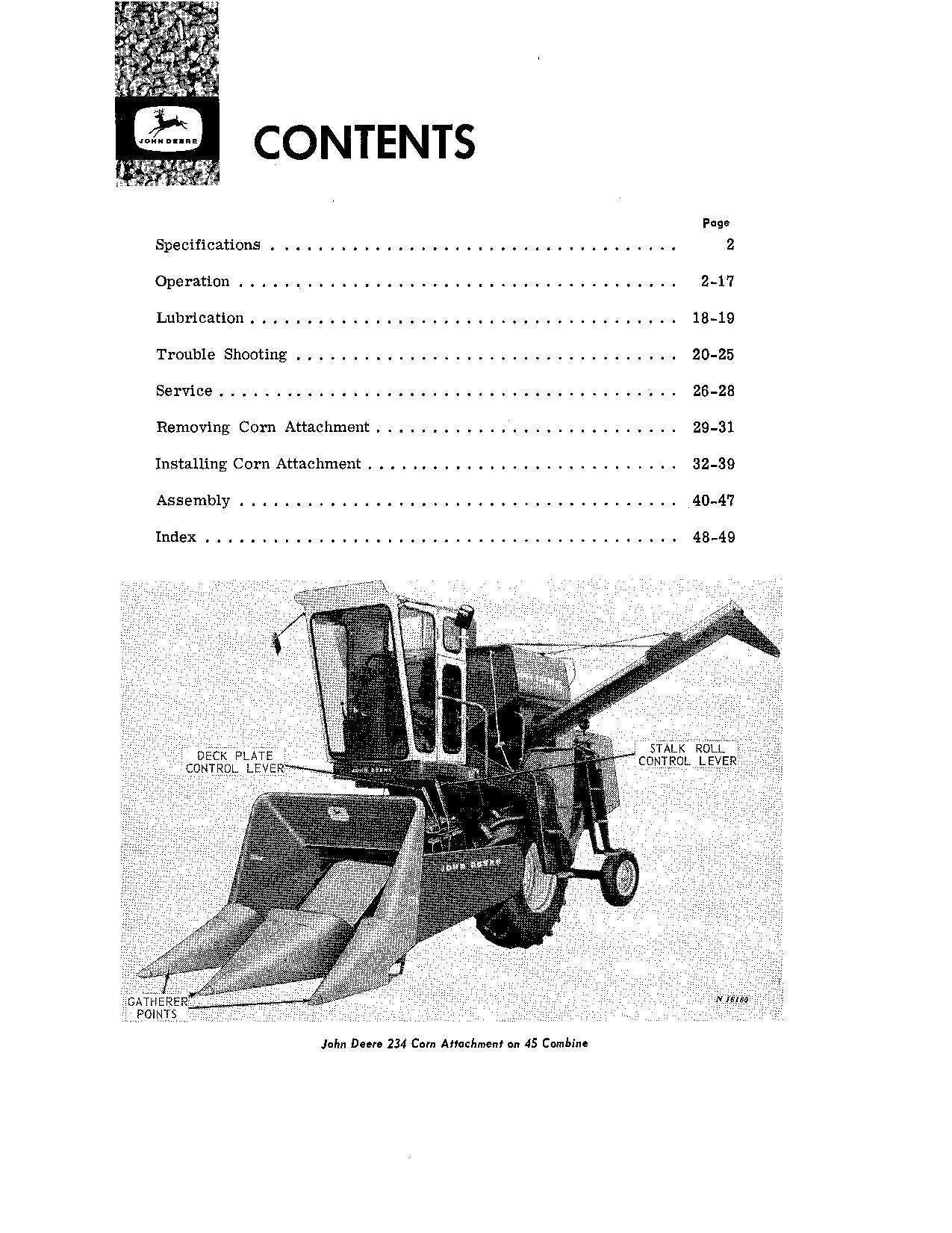 JOHN DEERE 234 COMBINE OPERATOR MANUAL