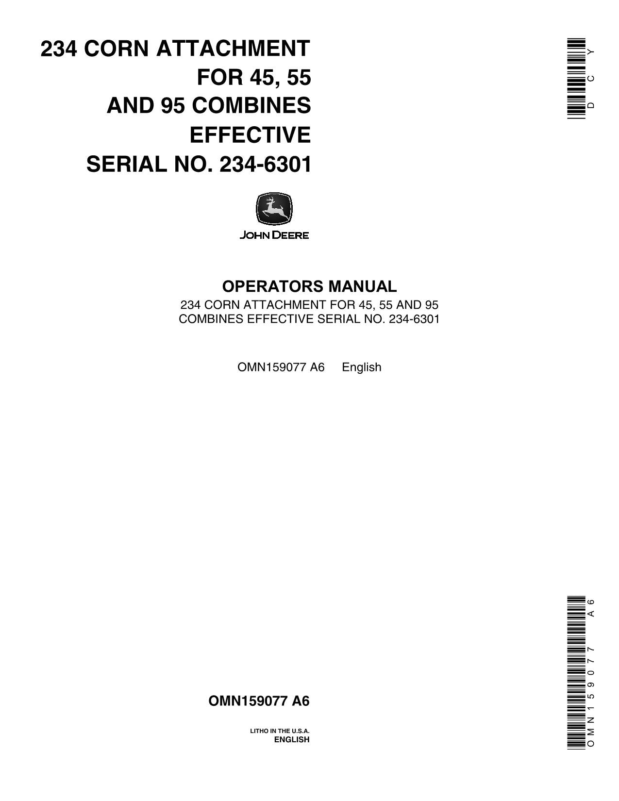 JOHN DEERE 234 COMBINE OPERATOR MANUAL