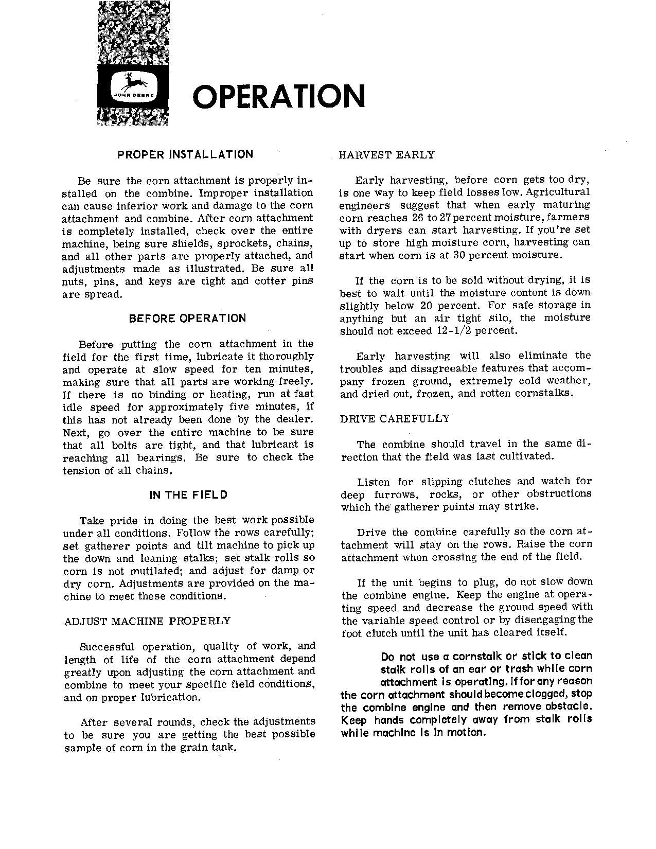 JOHN DEERE 234 COMBINE OPERATOR MANUAL