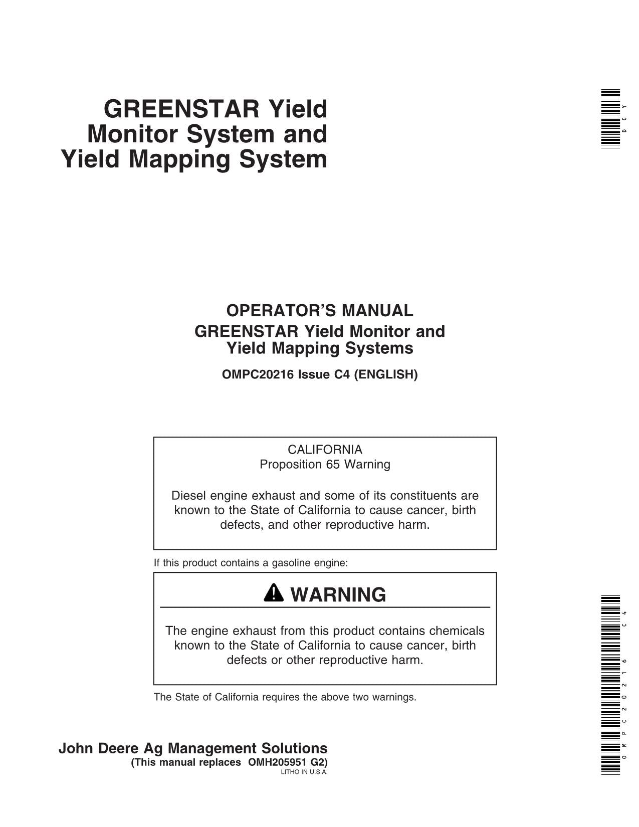 MANUEL D'UTILISATION DE LA MOISSONNEUSE-BATTEUSE JOHN DEERE GREENSTAR 9450 9650 9650 STS 9750 STS 9410