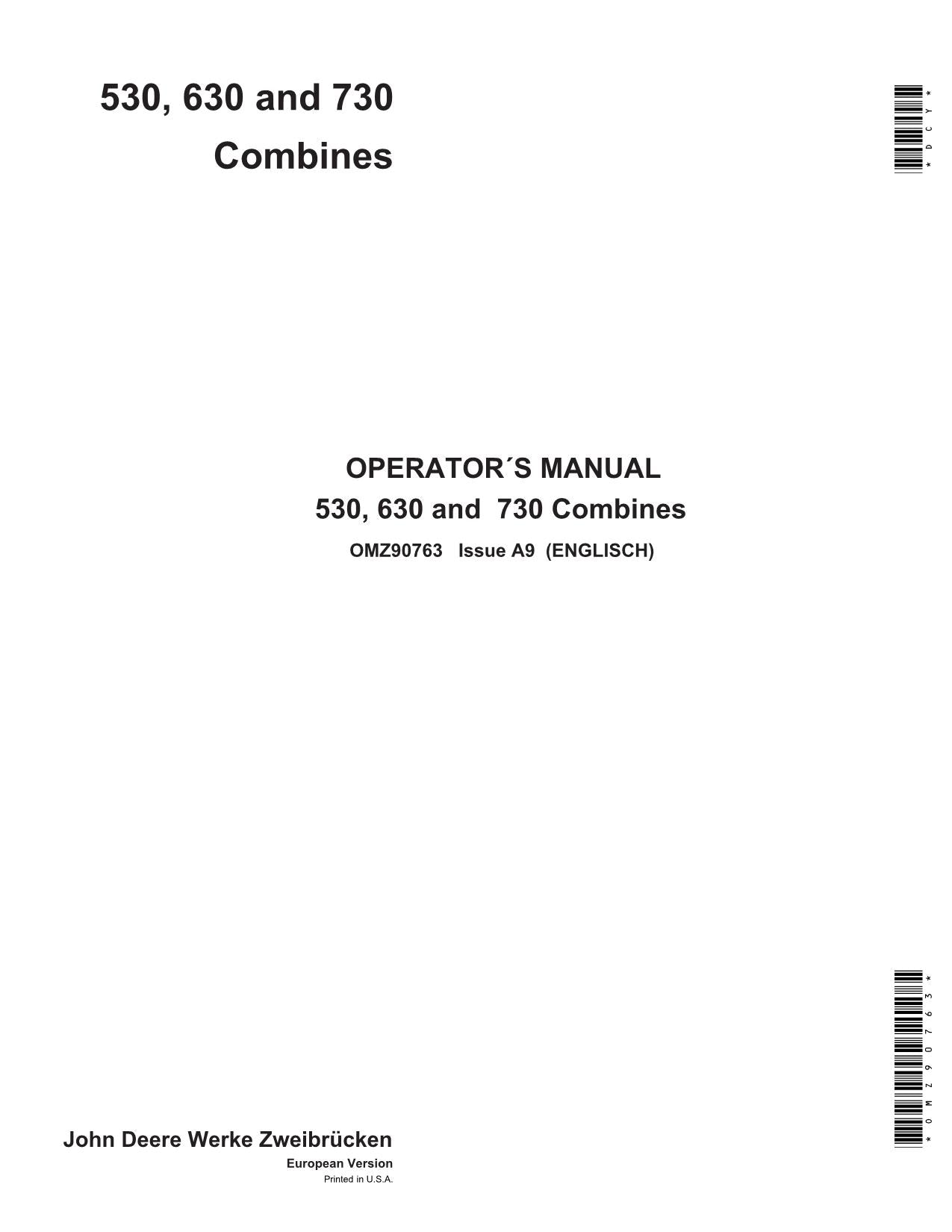 JOHN DEERE 53 630 730 COMBINE OPERATOR MANUAL