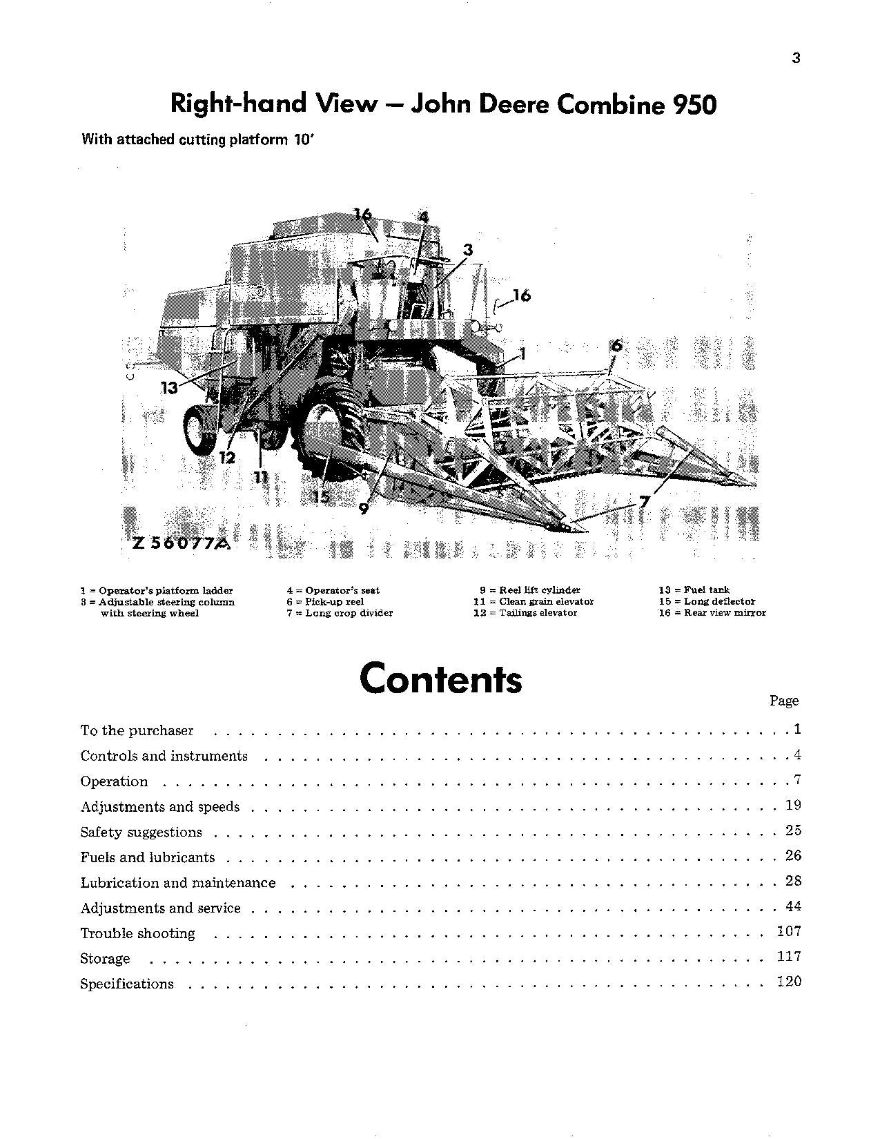 JOHN DEERE 950, 960, 970 COMBINE OPERATOR MANUAL