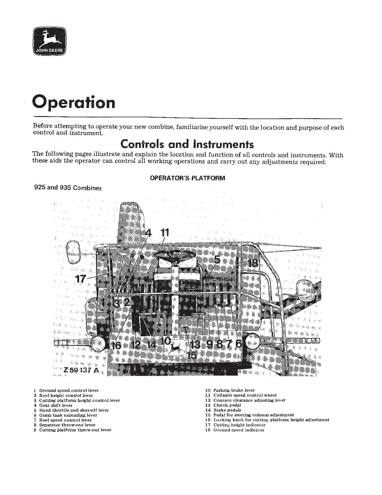 JOHN DEERE 925, 935, 945 COMBINE OPERATOR MANUAL #1