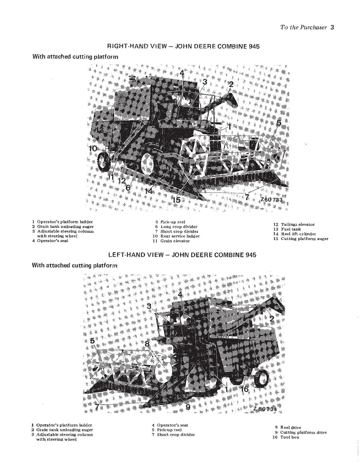 JOHN DEERE 925, 935, 945 COMBINE OPERATOR MANUAL #1