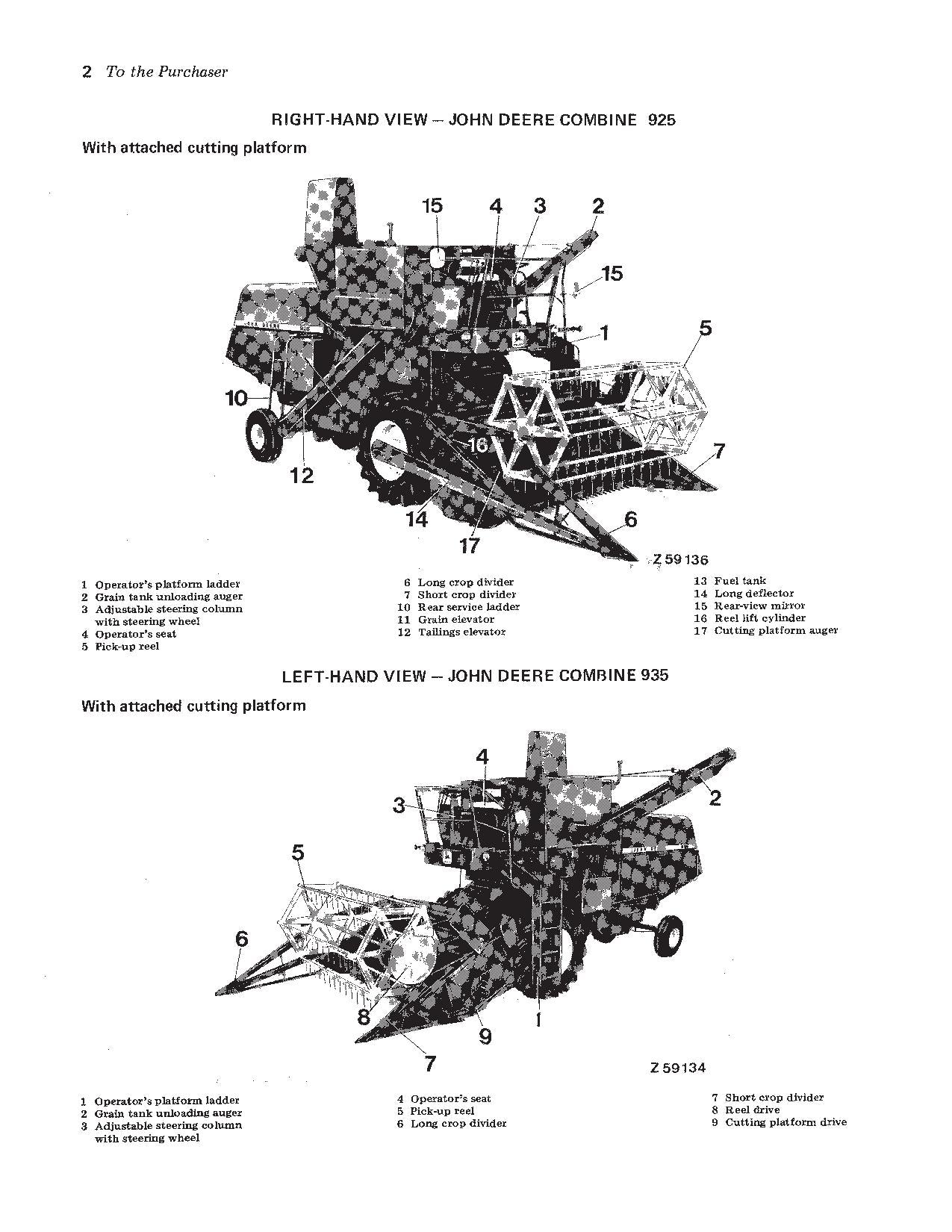 JOHN DEERE 925, 935, 945 COMBINE OPERATOR MANUAL #1