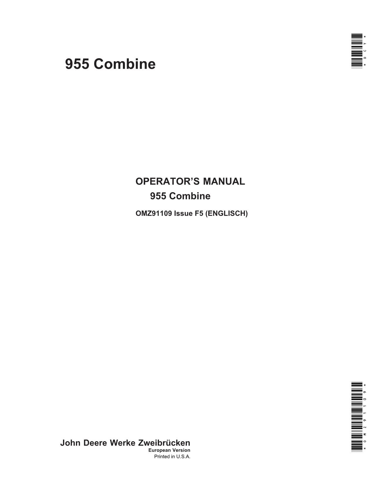 JOHN DEERE 965 965H 975 985 COMBINE OPERATOR MANUAL SER.000000-018097