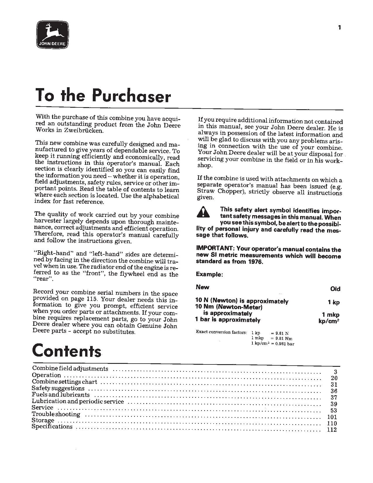 JOHN DEERE 965 965H 975 985 MÄHDRESCHER-BETRIEBSHANDBUCH SER.000000-018097