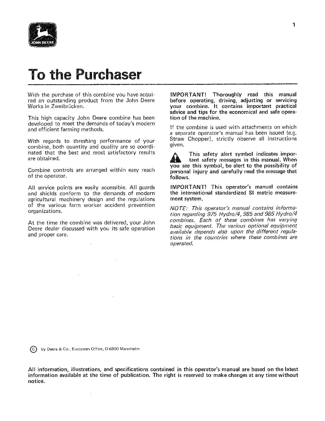 JOHN DEERE 975H 985H MÄHDRESCHER-BETRIEBSHANDBUCH #2