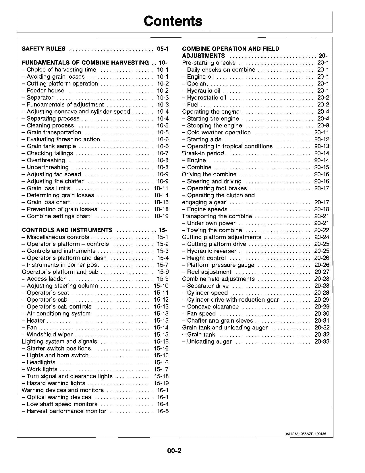 MANUEL D'UTILISATION DE LA MOISSONNEUSE-BATTEUSE JOHN DEERE 1065 1075 1075 Hyrdo4 1085 Hydro4