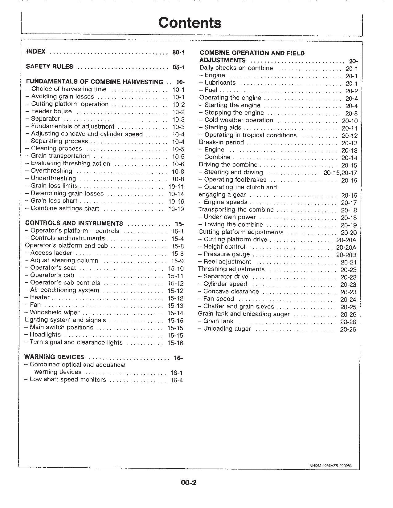 JOHN DEERE 1055 MÄHDRESCHER-BETRIEBSHANDBUCH NR. 2