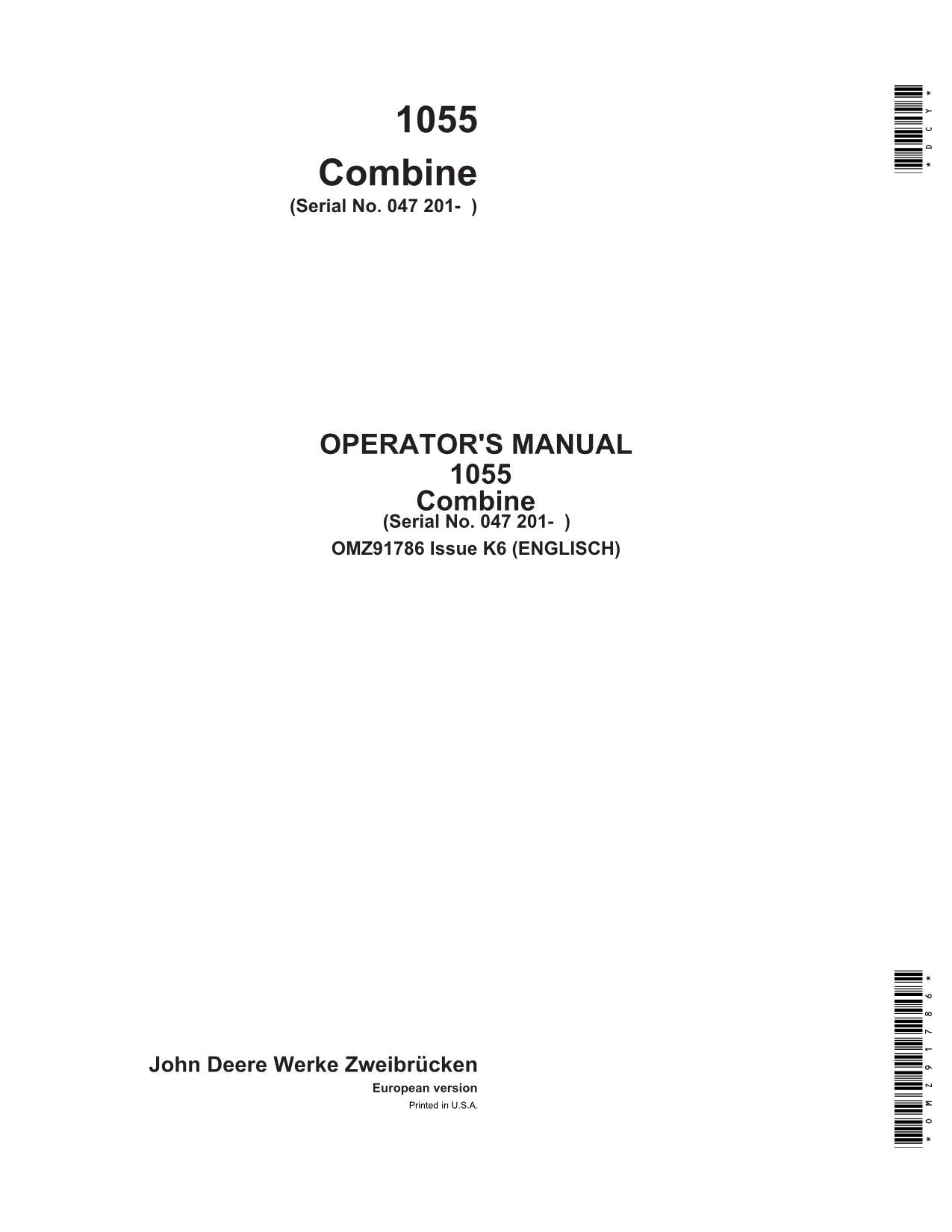 JOHN DEERE 1055 COMBINE OPERATOR MANUAL #2