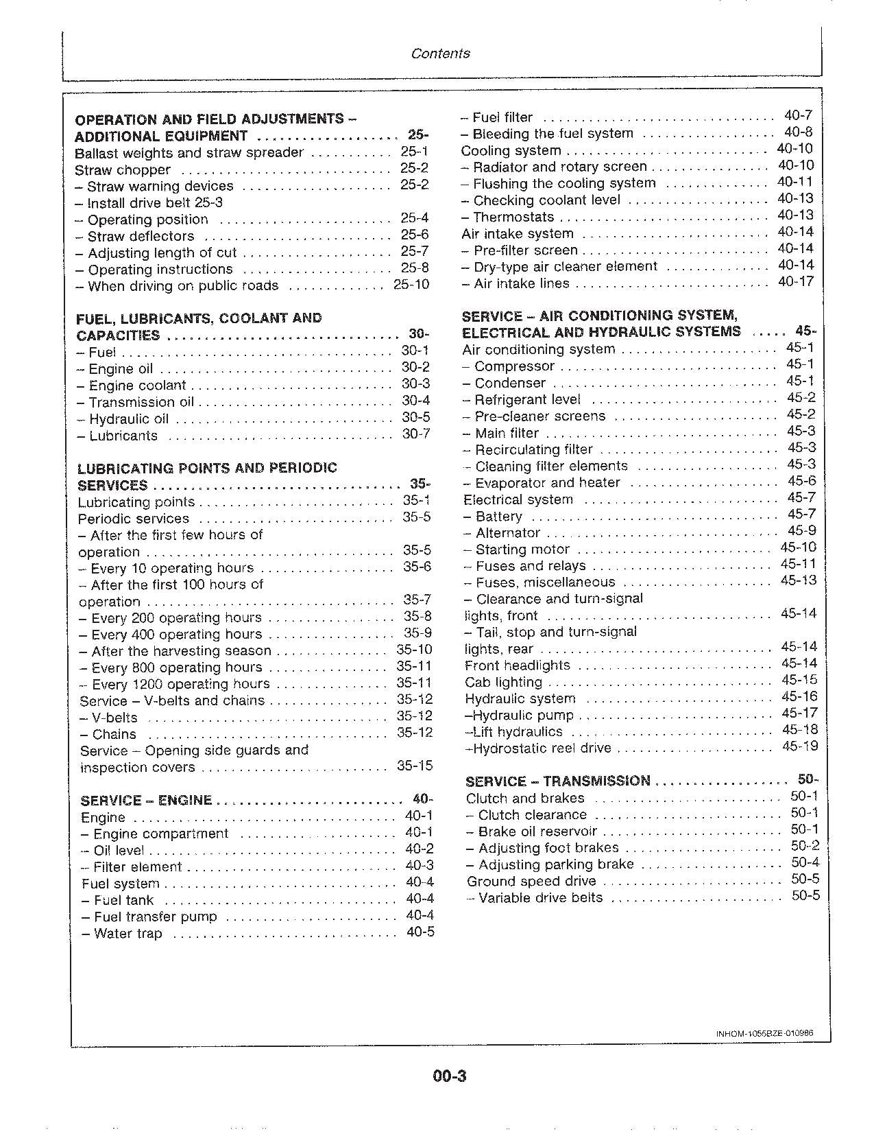 JOHN DEERE 1055 MÄHDRESCHER-BETRIEBSHANDBUCH NR. 2