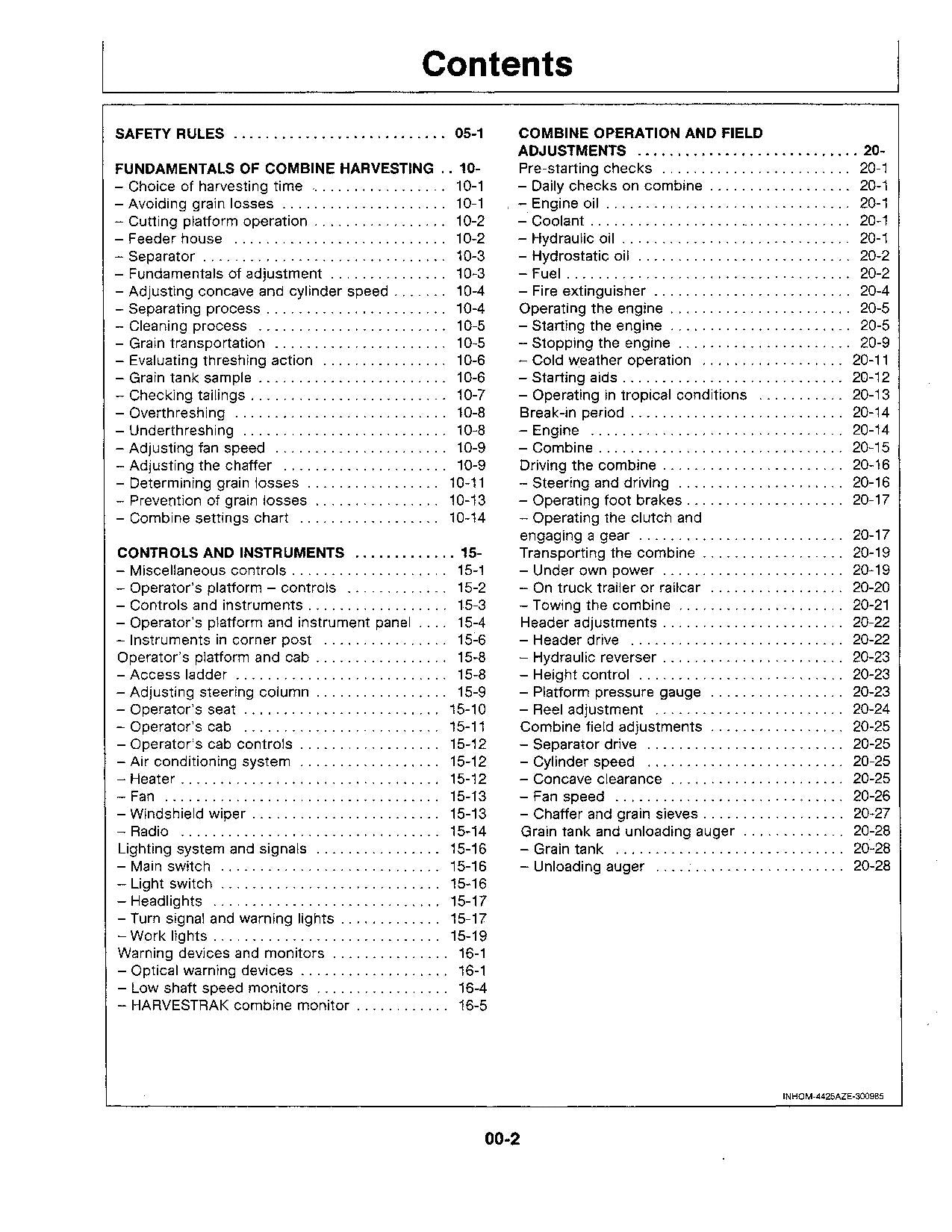 JOHN DEERE 4425 COMBINE OPERATOR MANUAL #2